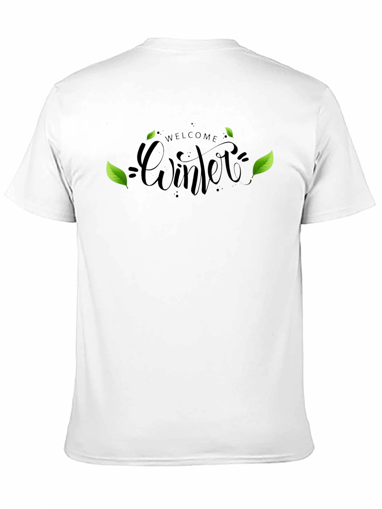 Welcome Winter Black T-Shirt with Leaf Design