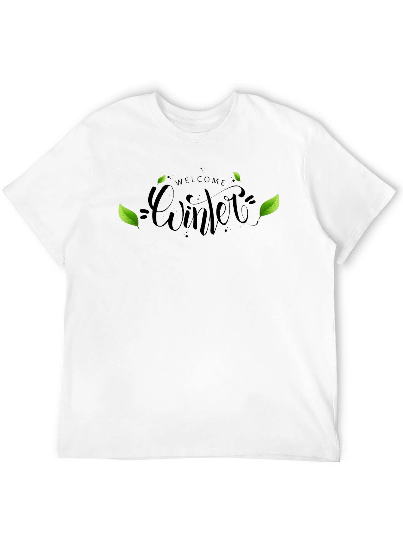 Welcome Winter Black T-Shirt with Leaf Design