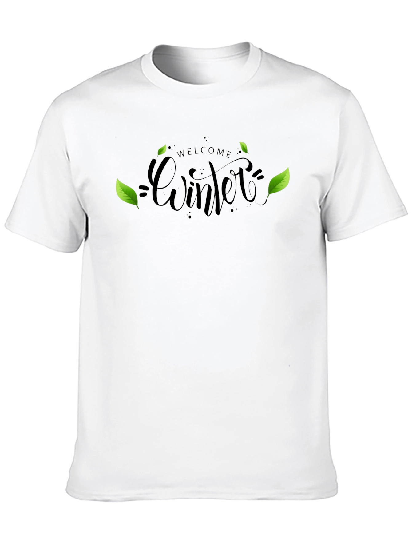 Welcome Winter Black T-Shirt with Leaf Design