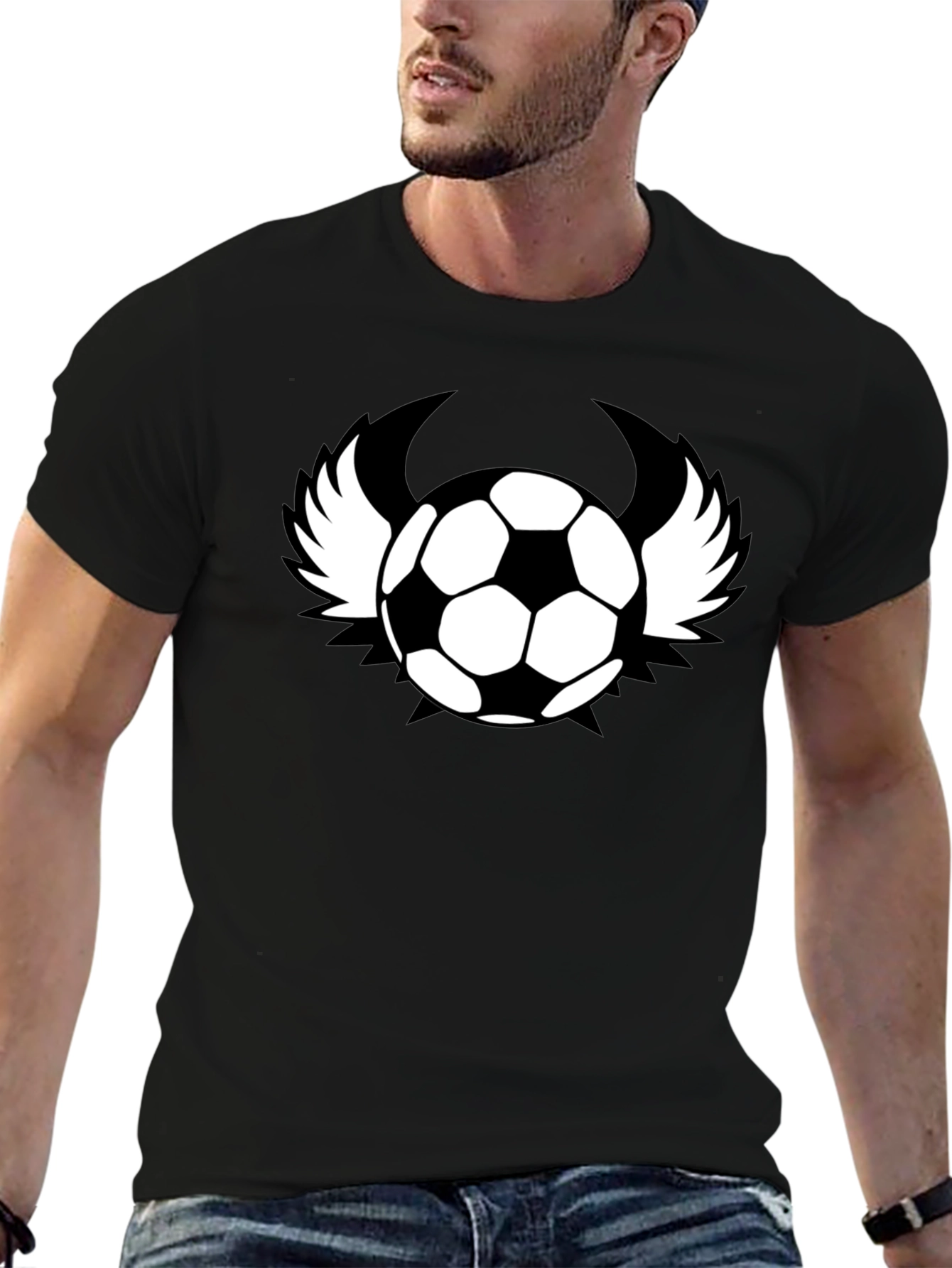 Soccer Ball with Wings Black T-Shirt