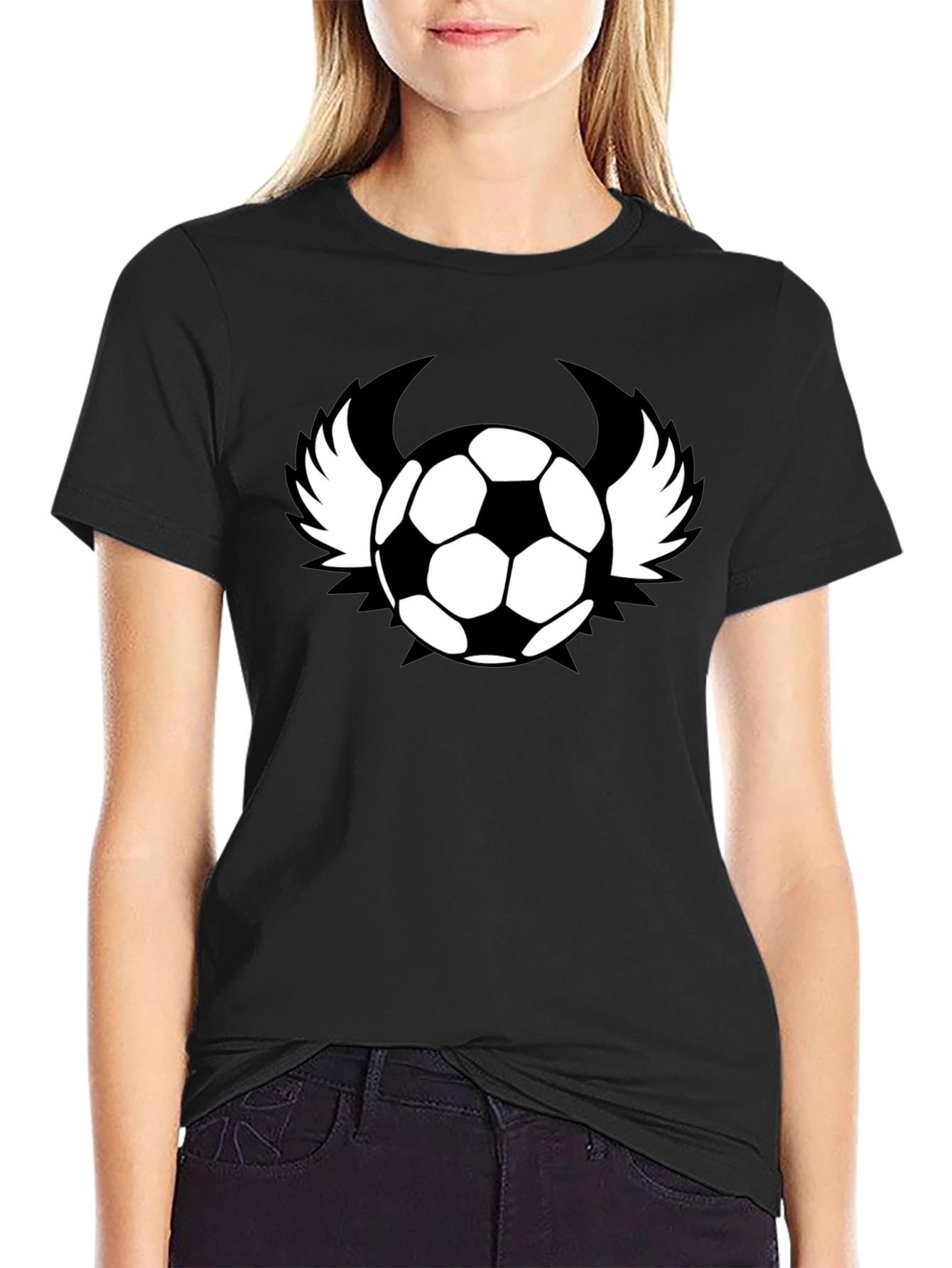 Soccer Ball with Wings Black T-Shirt