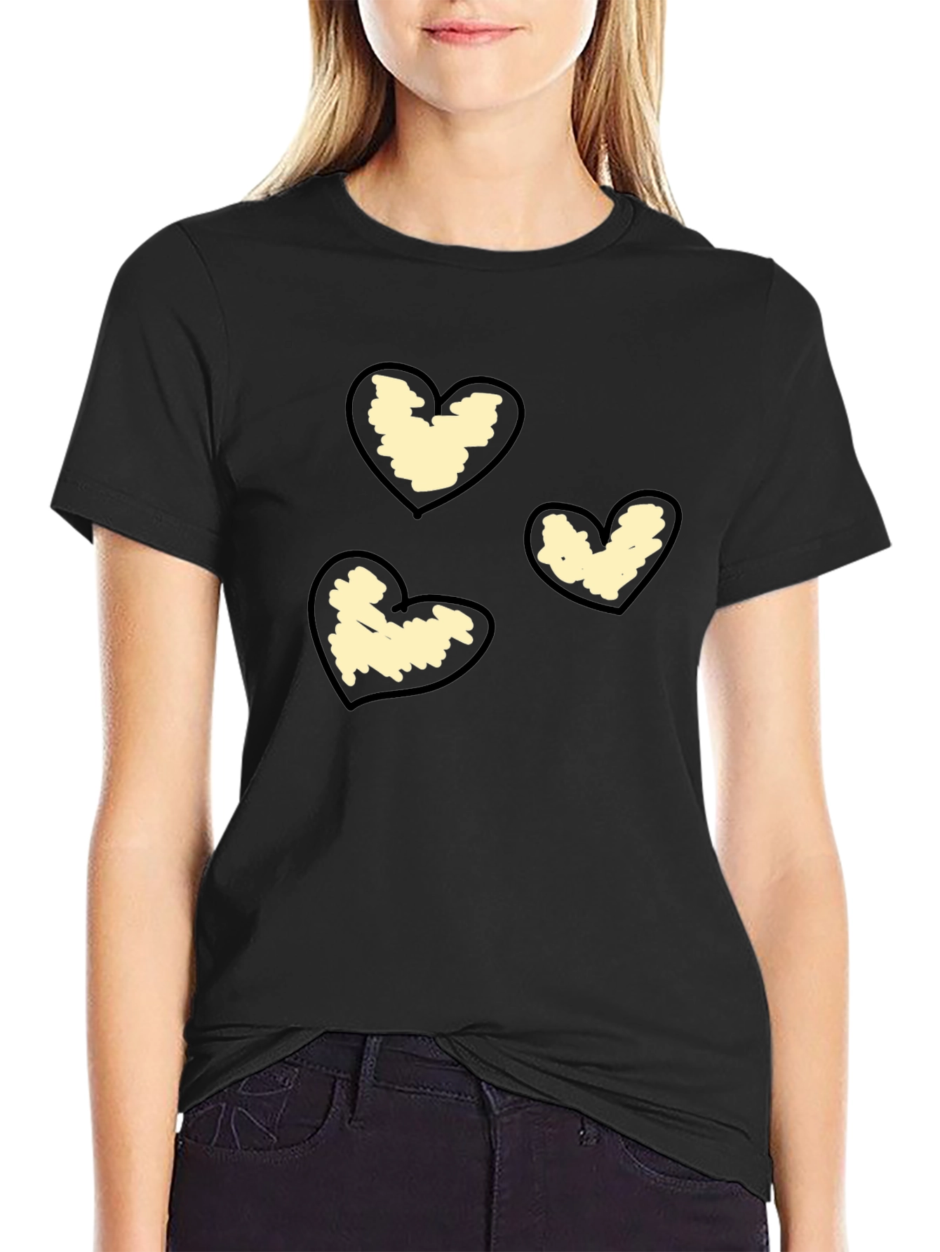 Heart Scribble Graphic Black T-Shirt