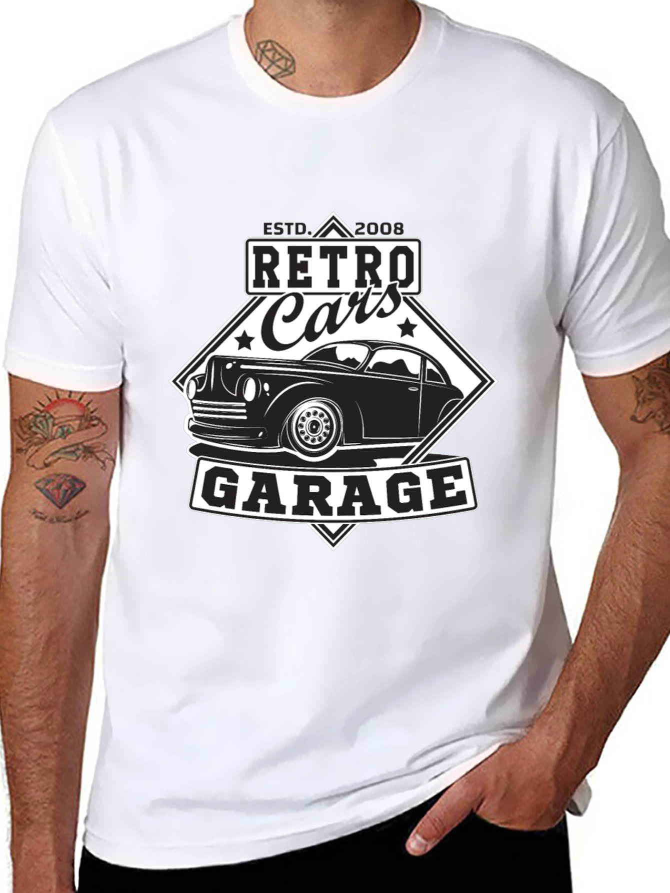 Retro Cars Garage Black T-Shirt