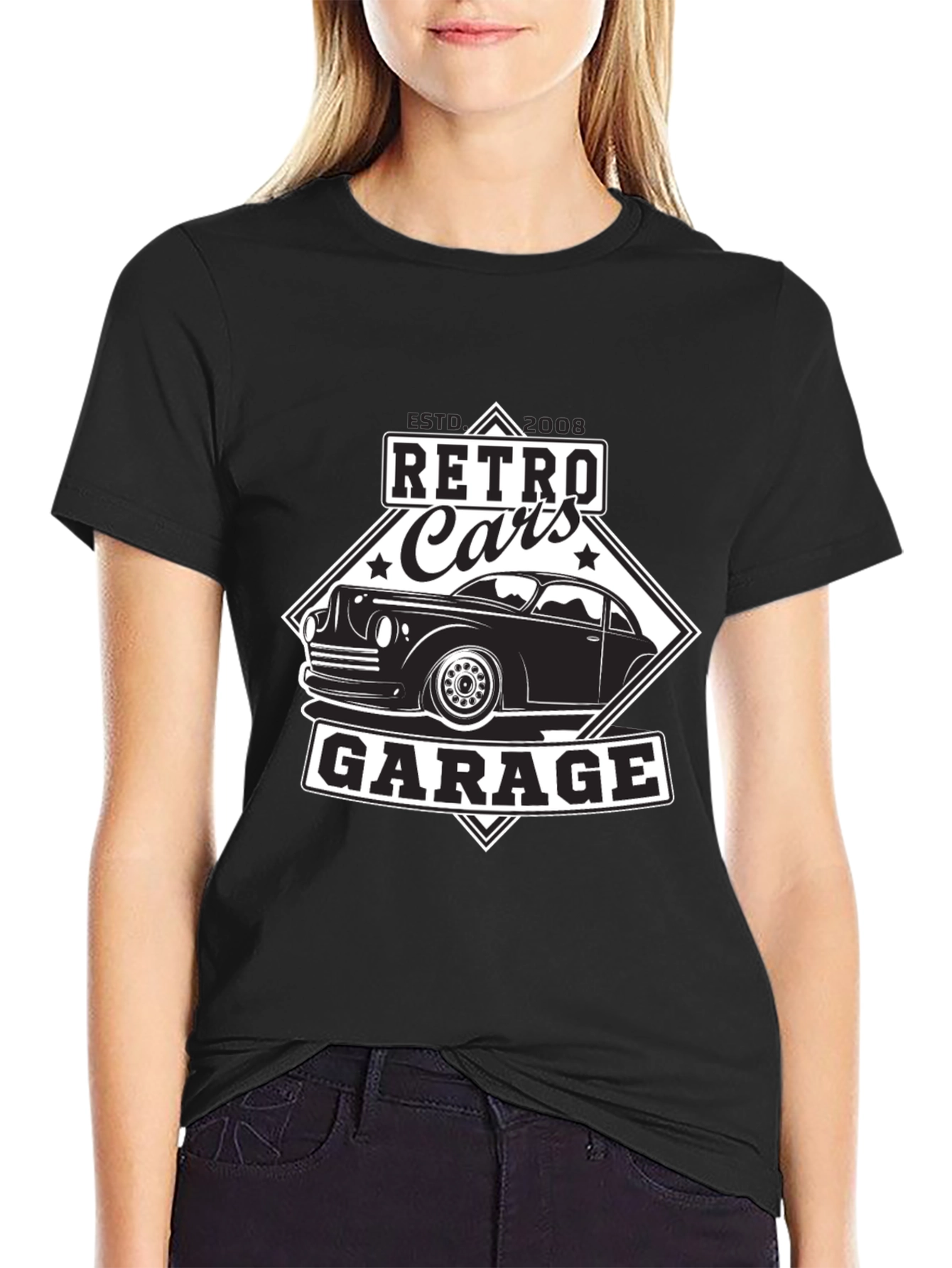 Retro Cars Garage Black T-Shirt