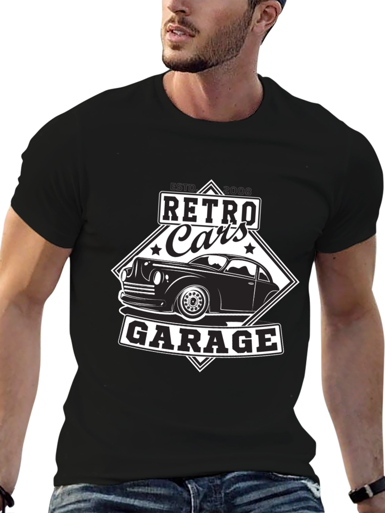 Retro Cars Garage Black T-Shirt