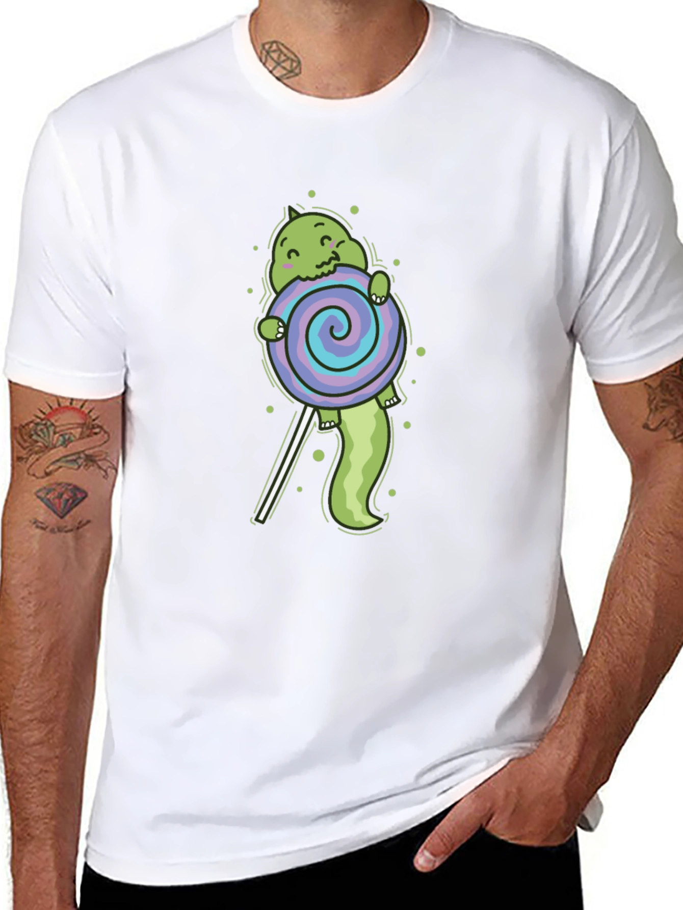 Cartoon Dinosaur Lollipop Graphic T-Shirt