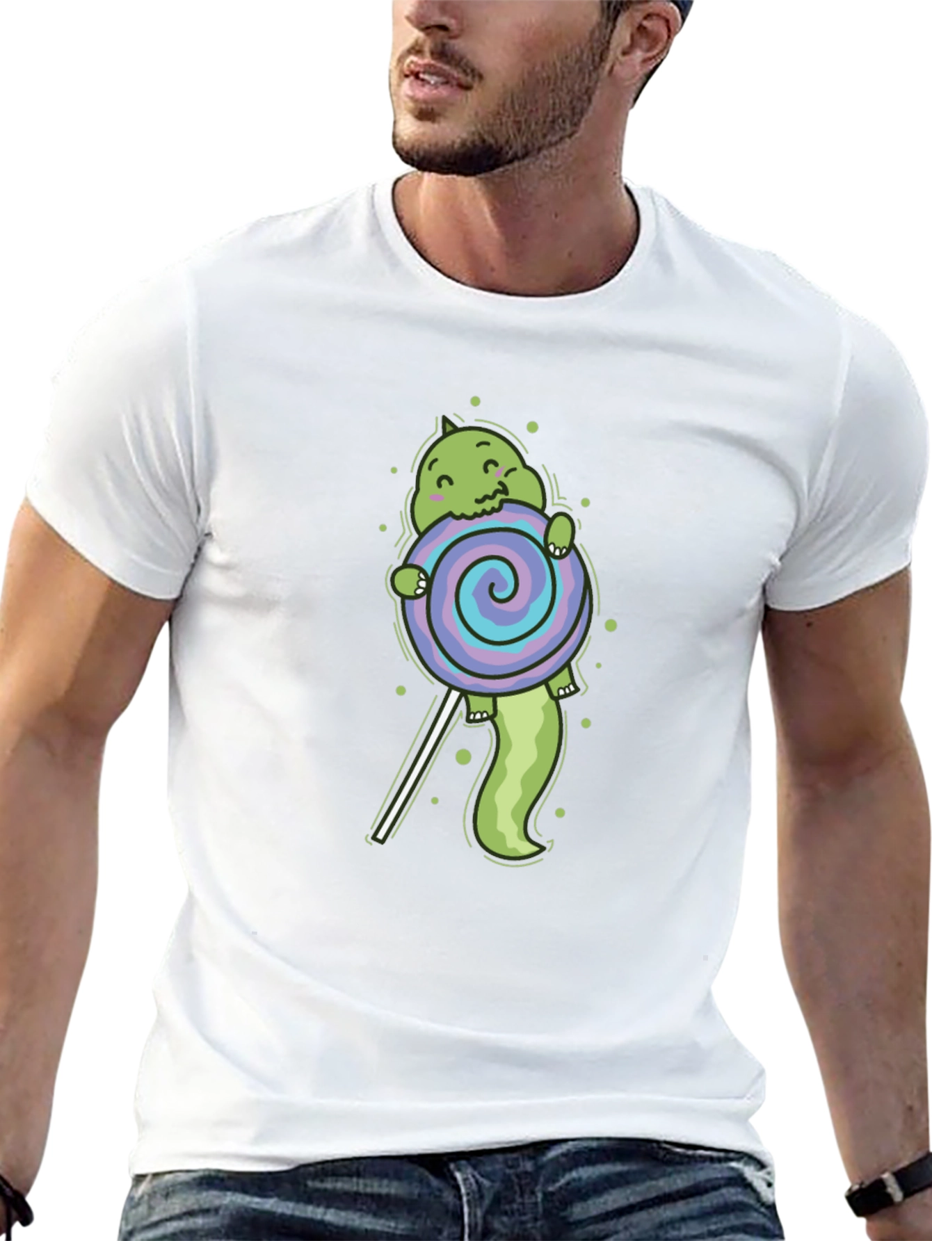 Cartoon Dinosaur Lollipop Graphic T-Shirt