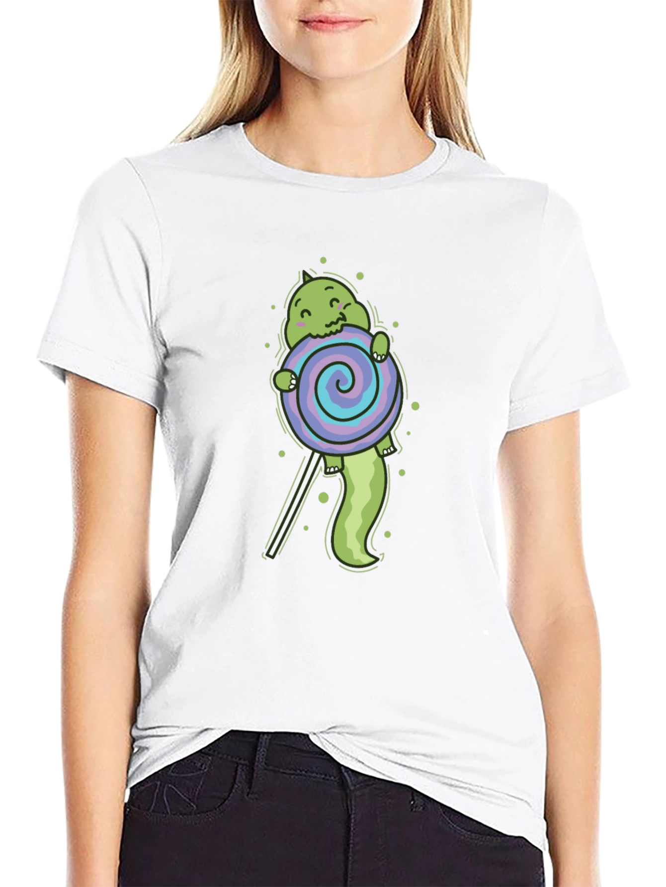 Cartoon Dinosaur Lollipop Graphic T-Shirt