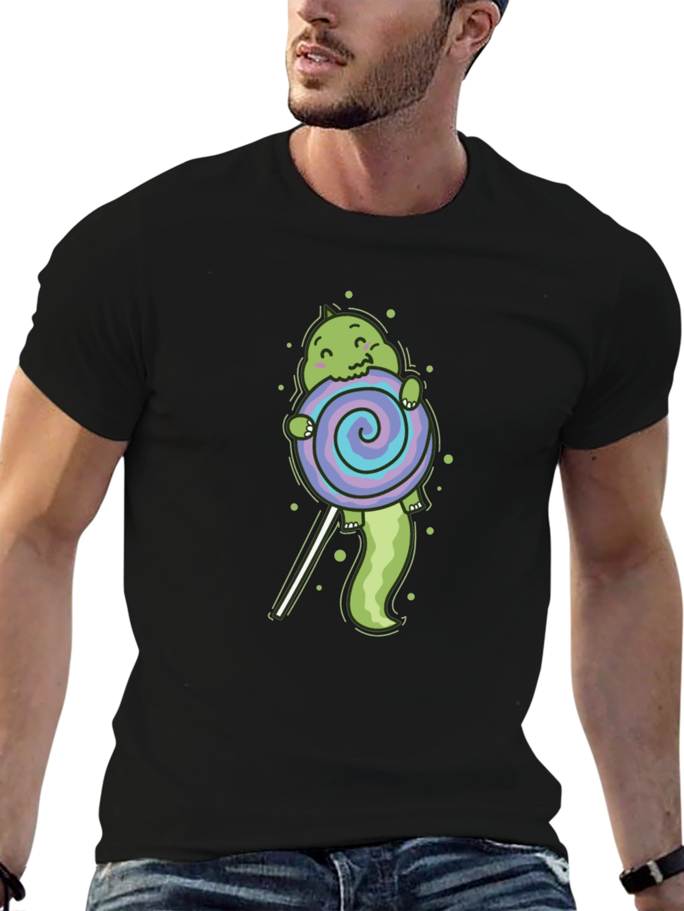 Cartoon Dinosaur Lollipop Graphic T-Shirt