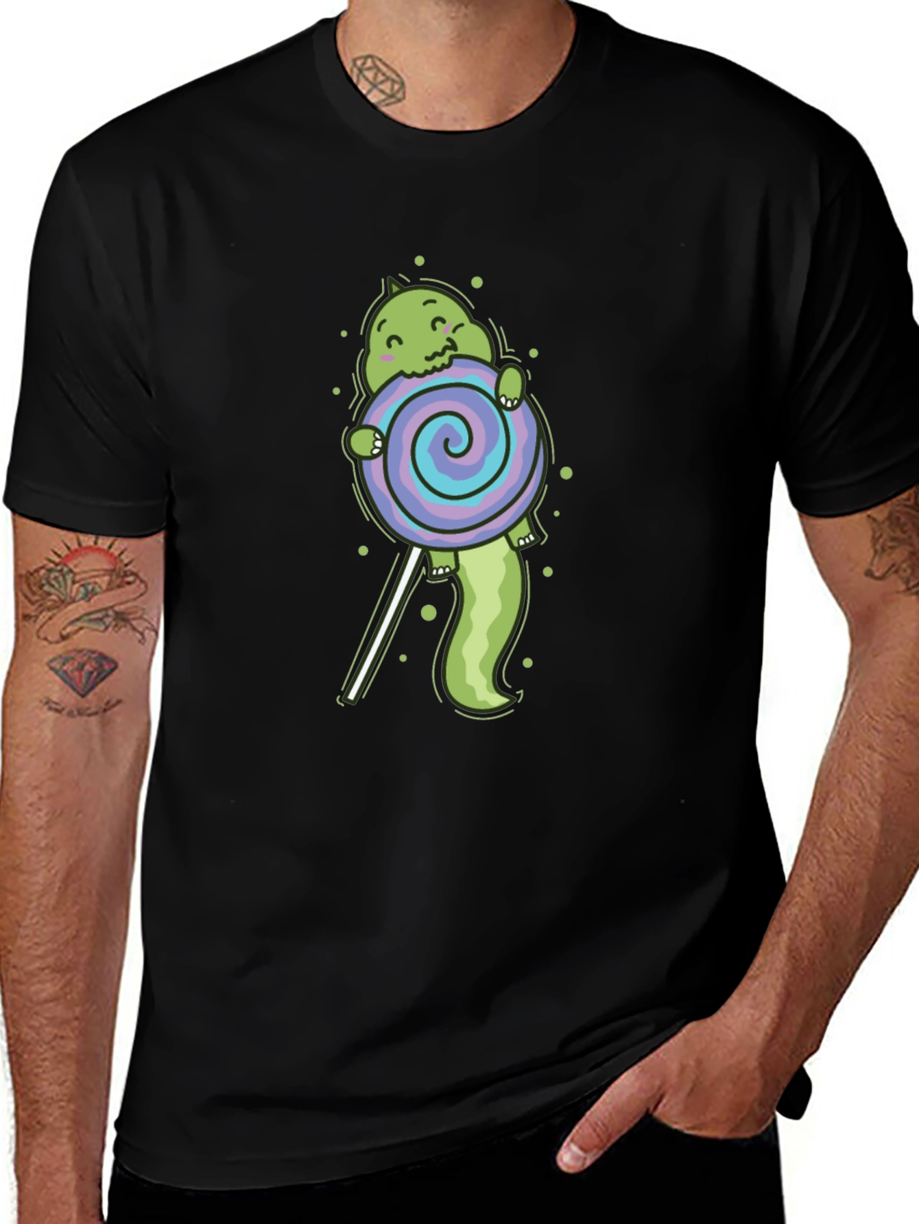 Cartoon Dinosaur Lollipop Graphic T-Shirt
