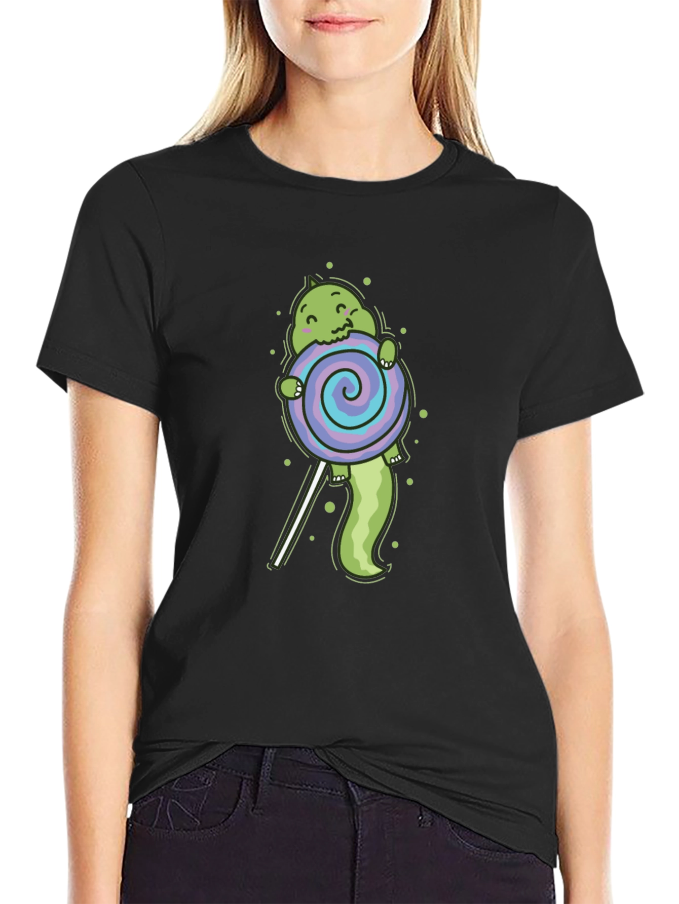 Cartoon Dinosaur Lollipop Graphic T-Shirt