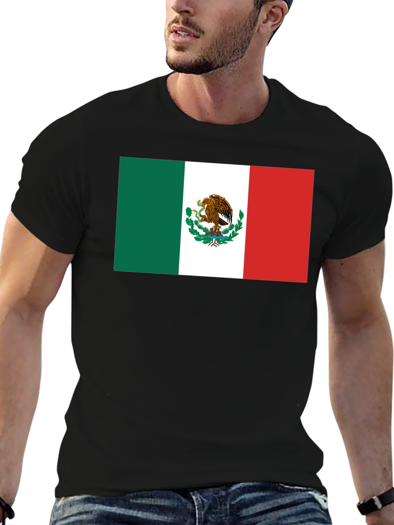 Mexico Flag T-Shirt - Black Crew Neck Tee