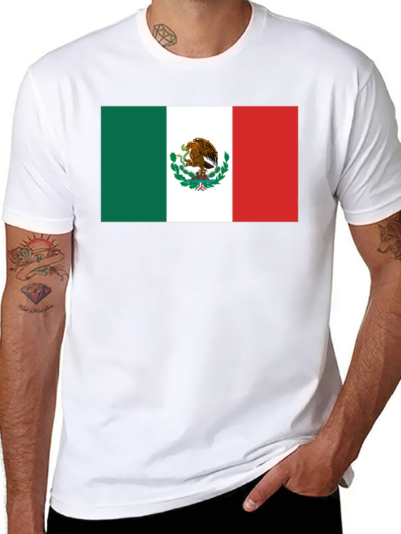 Mexico Flag T-Shirt - Black Crew Neck Tee