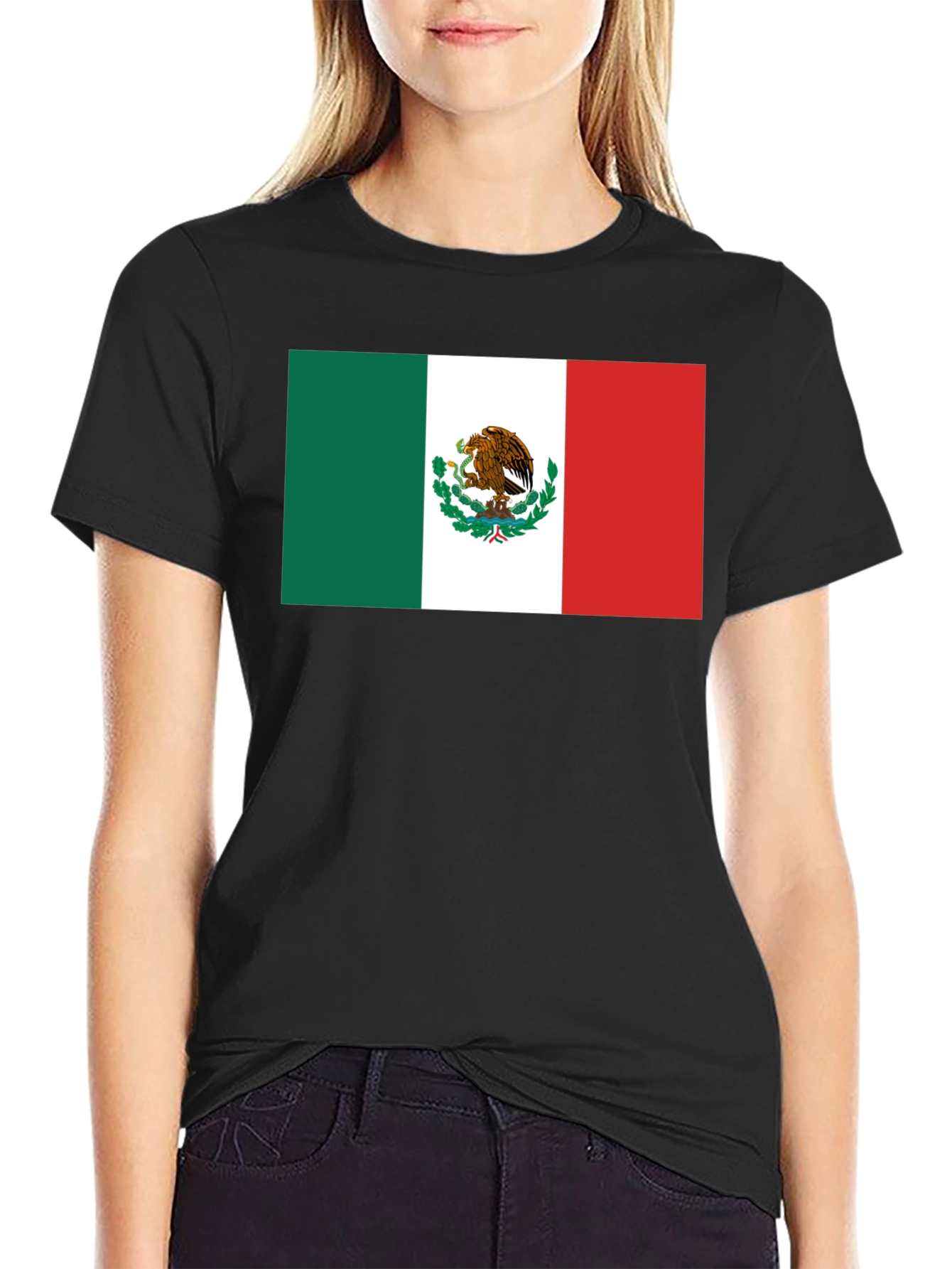 Mexico Flag T-Shirt - Black Crew Neck Tee