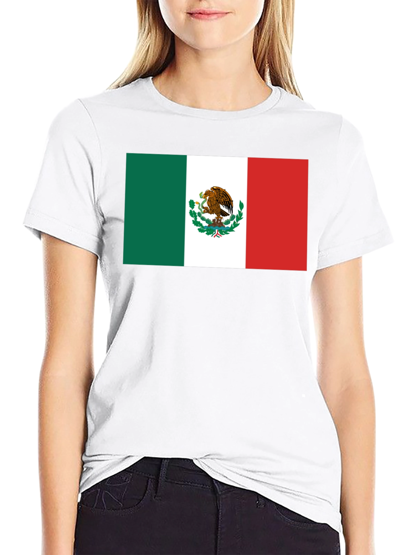 Mexico Flag T-Shirt - Black Crew Neck Tee