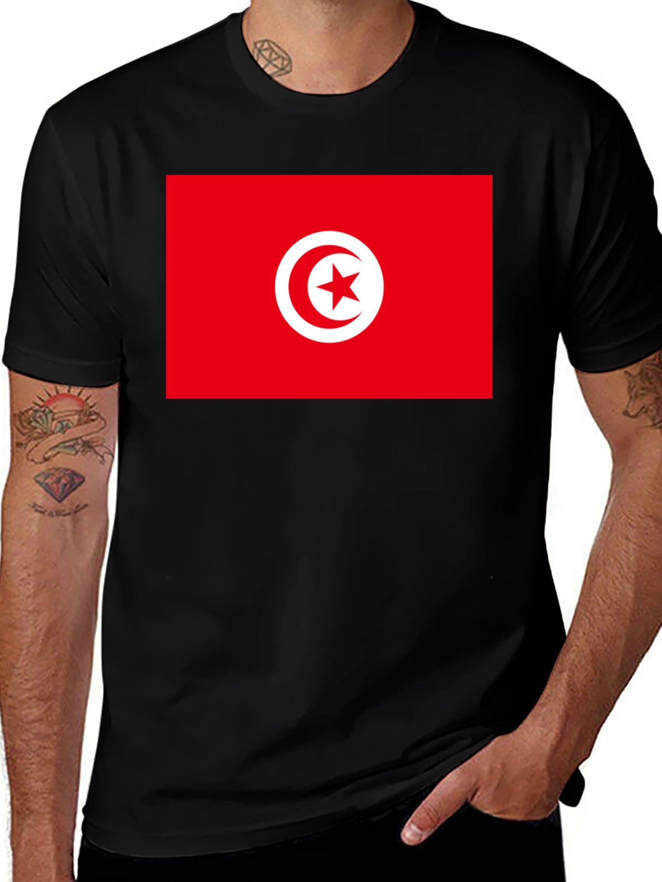 Tunisia Flag Graphic Tee - Black Cotton T-Shirt