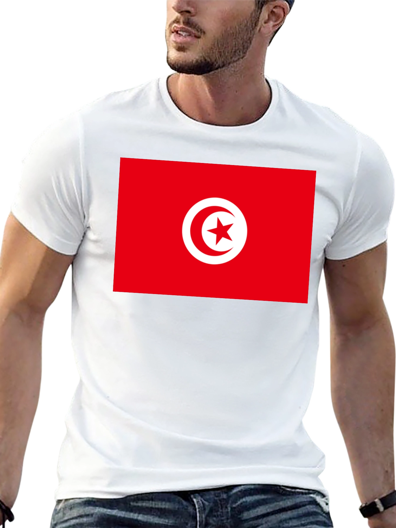 Tunisia Flag Graphic Tee - Black Cotton T-Shirt