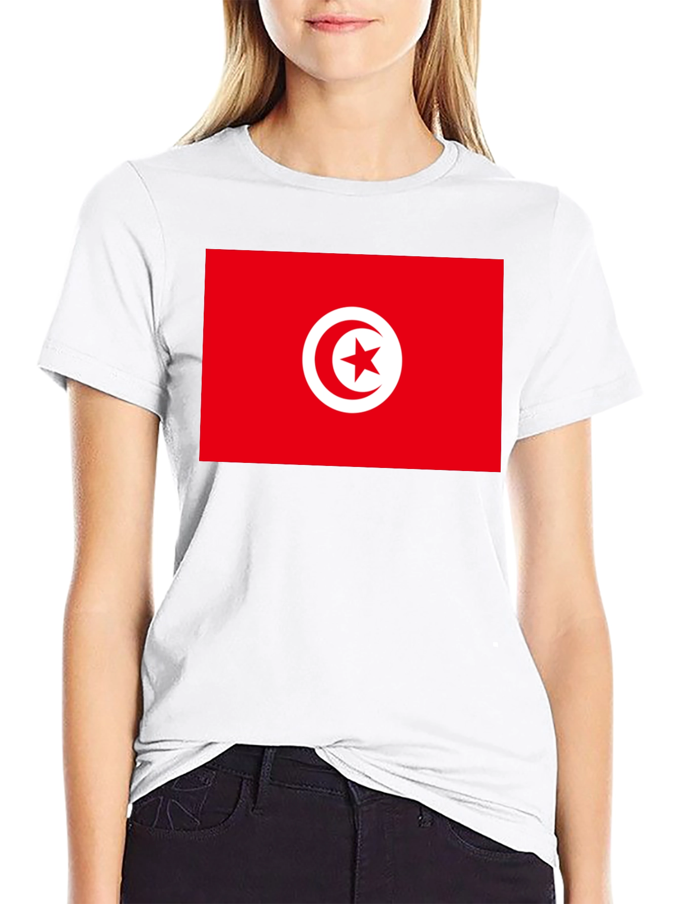 Tunisia Flag Graphic Tee - Black Cotton T-Shirt