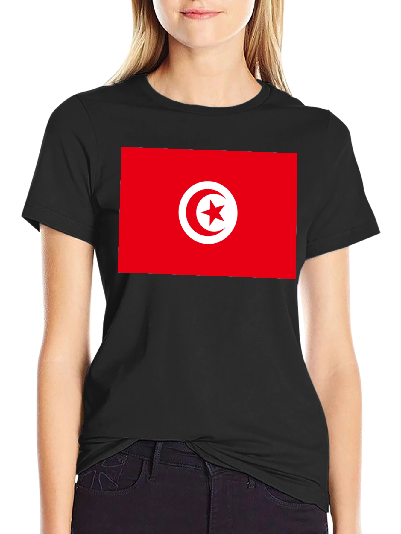Tunisia Flag Graphic Tee - Black Cotton T-Shirt