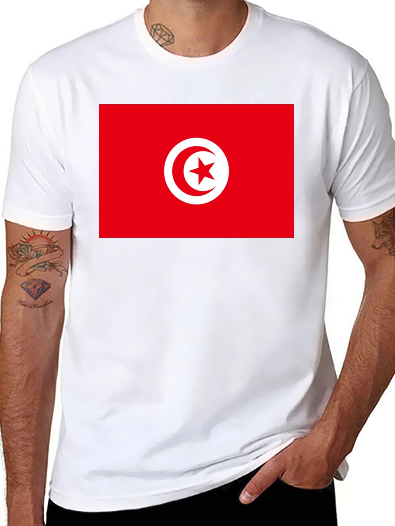Tunisia Flag Graphic Tee - Black Cotton T-Shirt