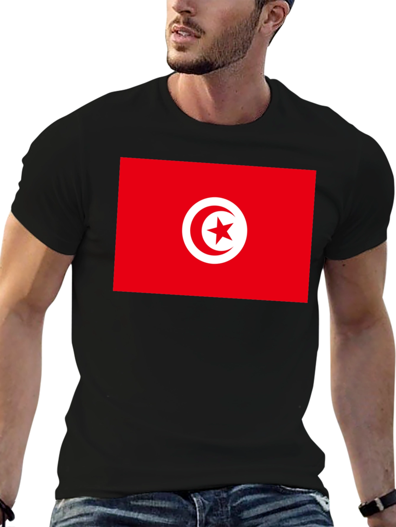 Tunisia Flag Graphic Tee - Black Cotton T-Shirt