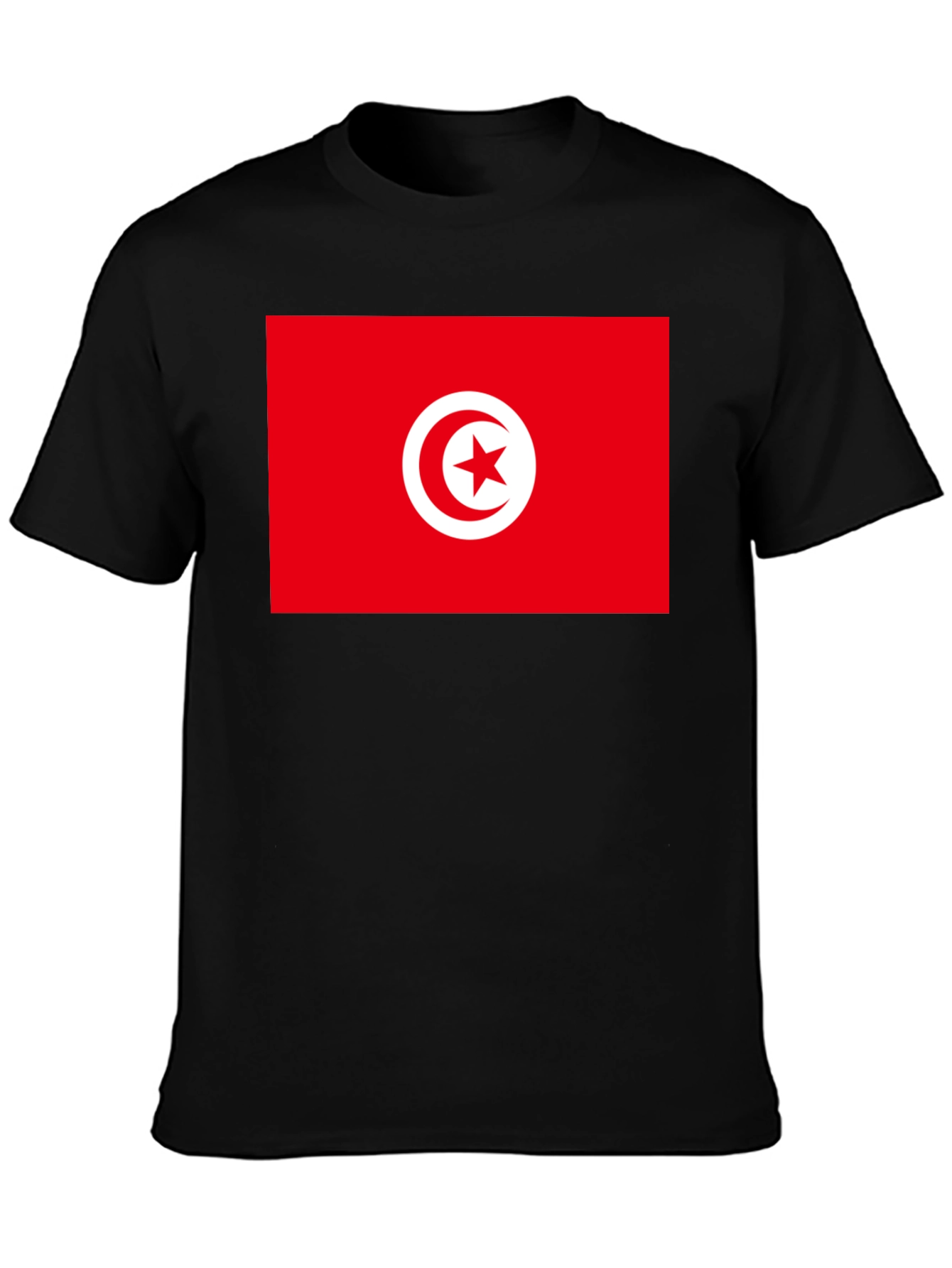 Tunisia Flag Graphic Tee - Black Cotton T-Shirt