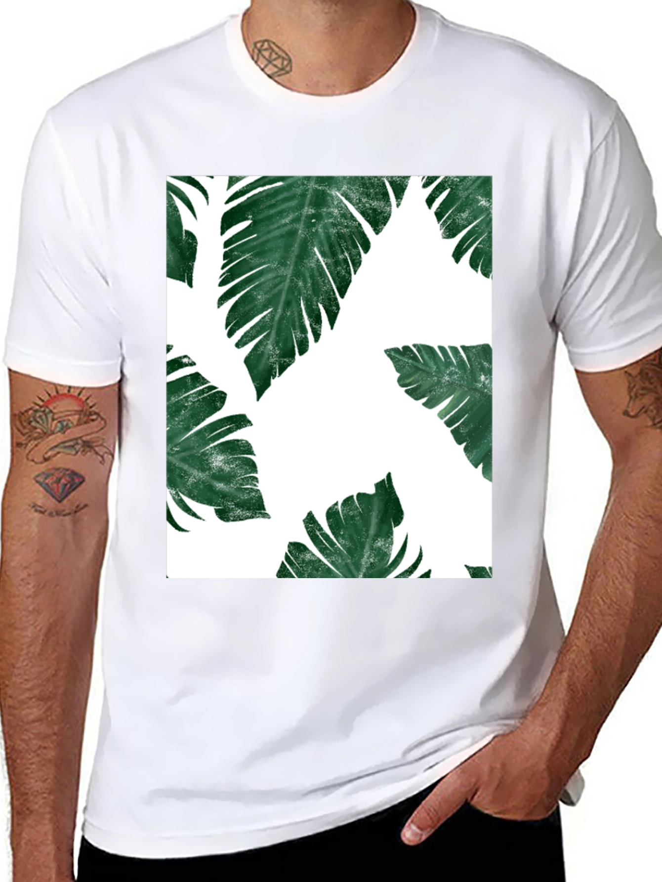 Tropical Leaf Print T-Shirt - Modern Graphic Tee
