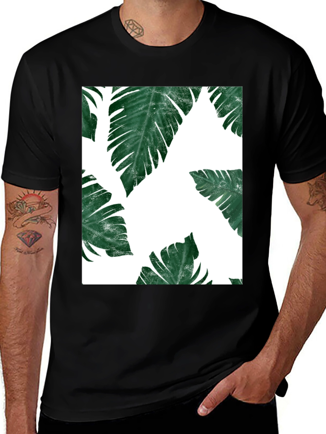 Tropical Leaf Print T-Shirt - Modern Graphic Tee