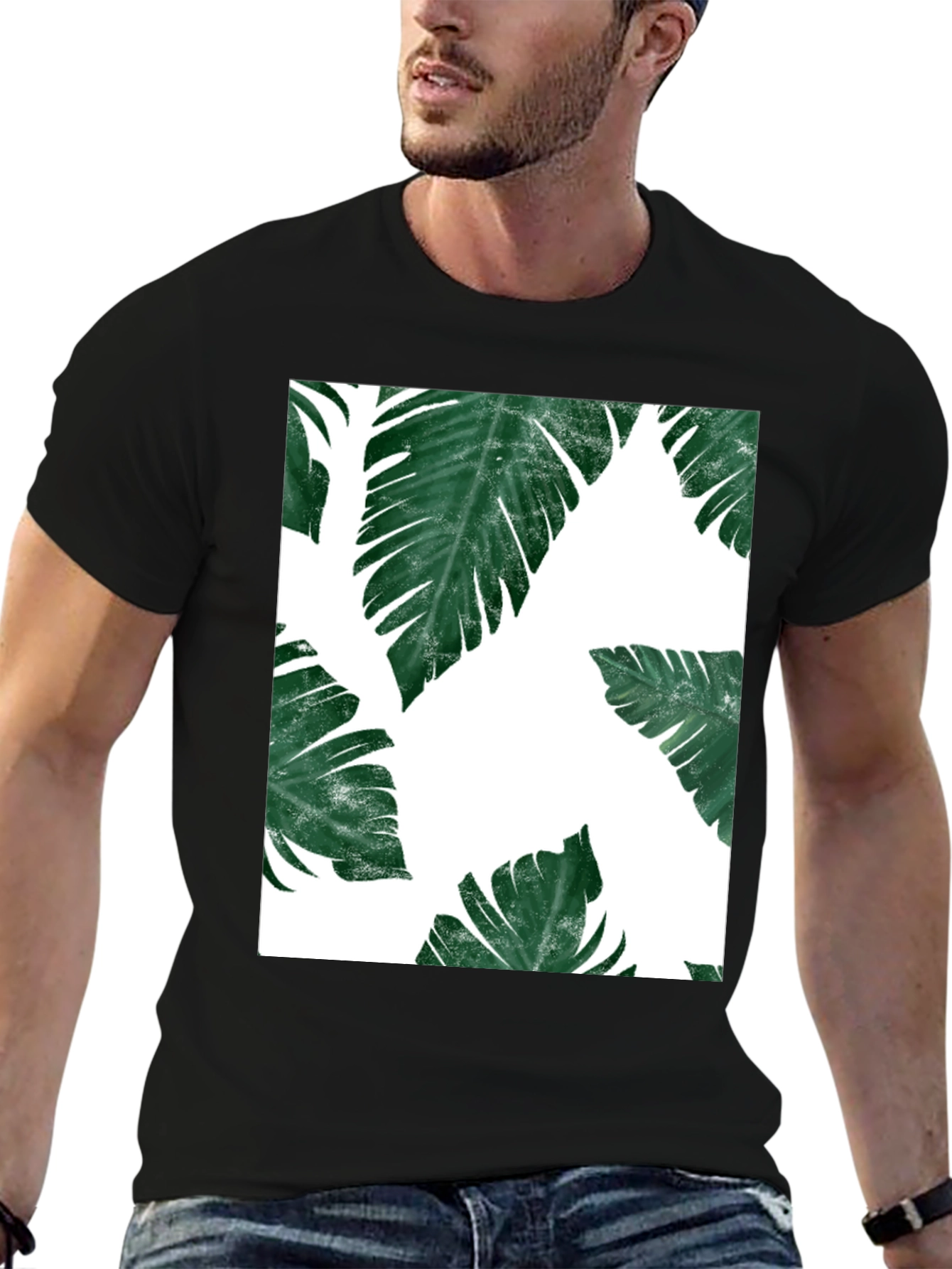Tropical Leaf Print T-Shirt - Modern Graphic Tee