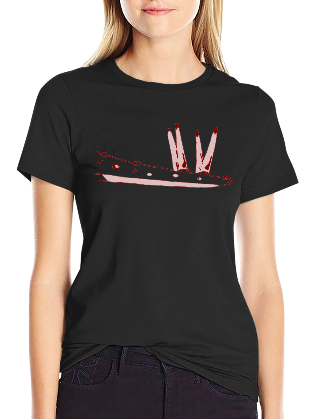Red Crocodile Graphic Print Black T-Shirt