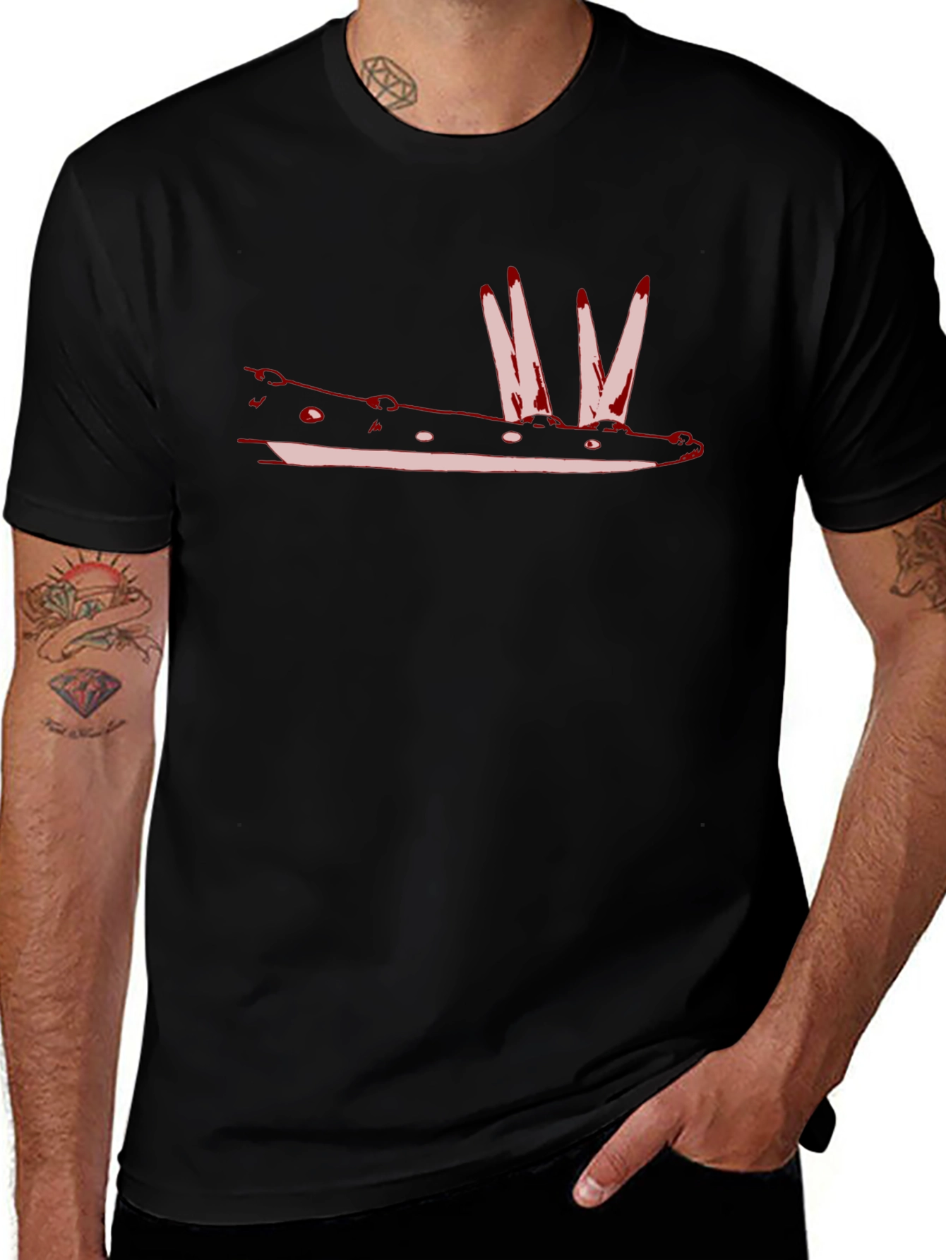 Red Crocodile Graphic Print Black T-Shirt