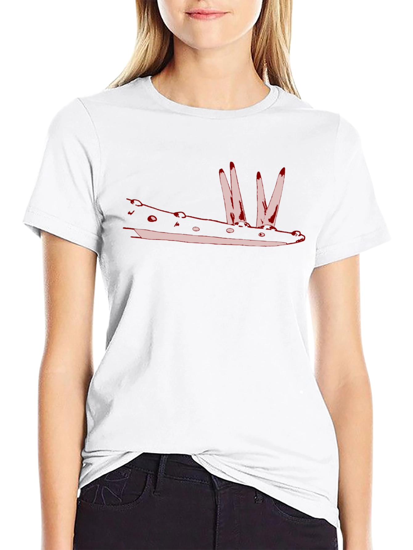 Red Crocodile Graphic Print Black T-Shirt