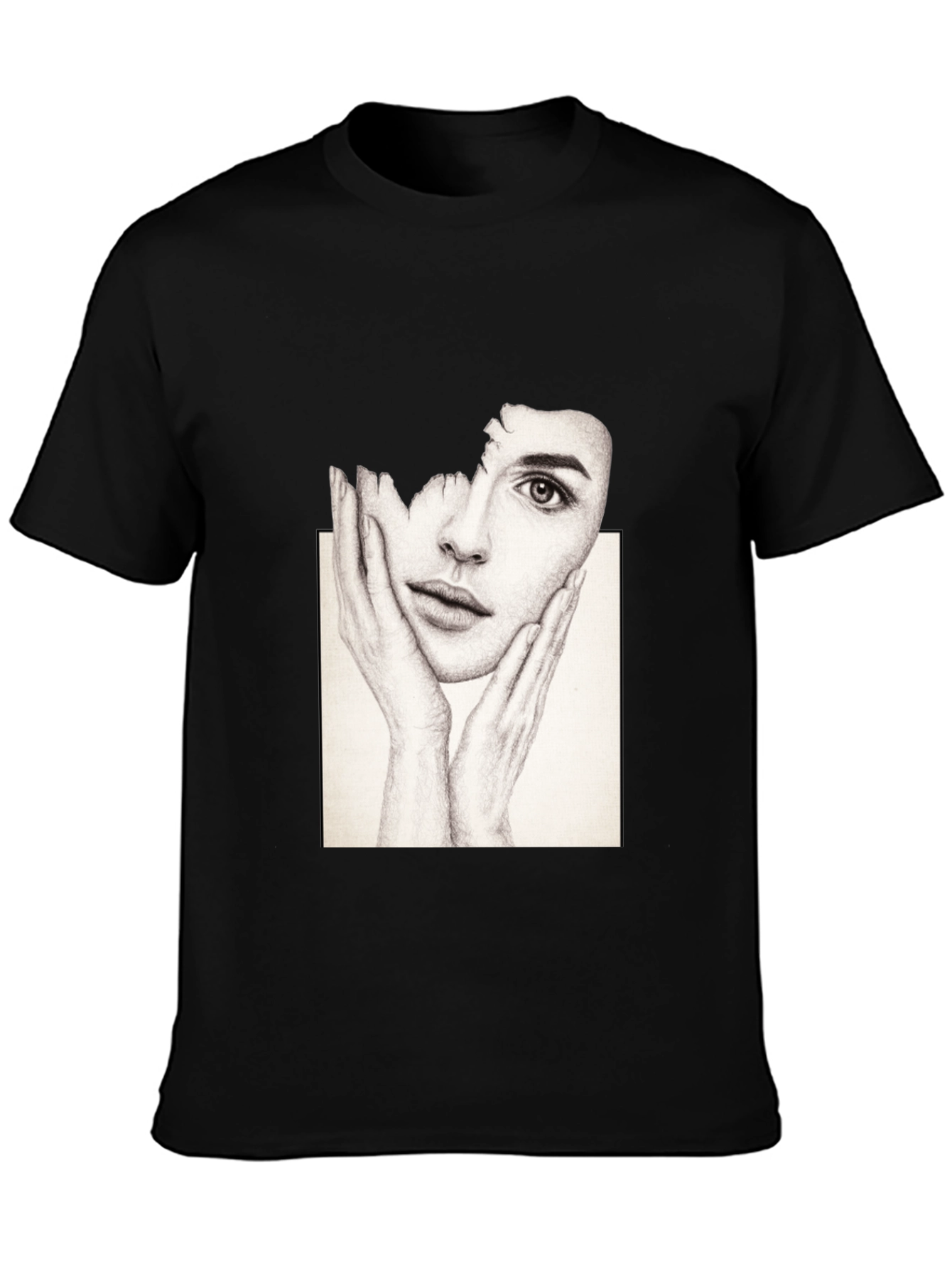 Artistic Face Print Black T-Shirt