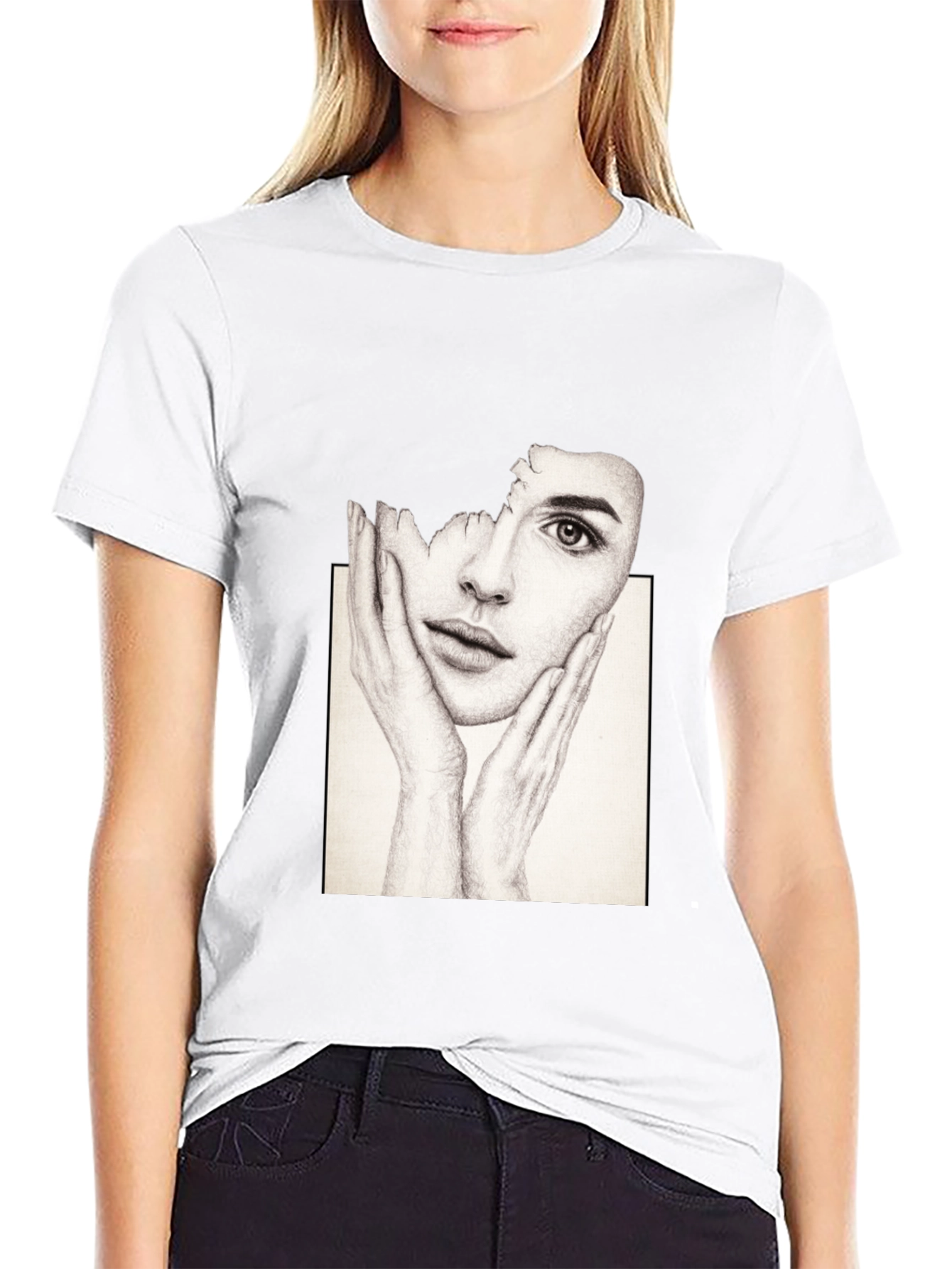 Artistic Face Print Black T-Shirt