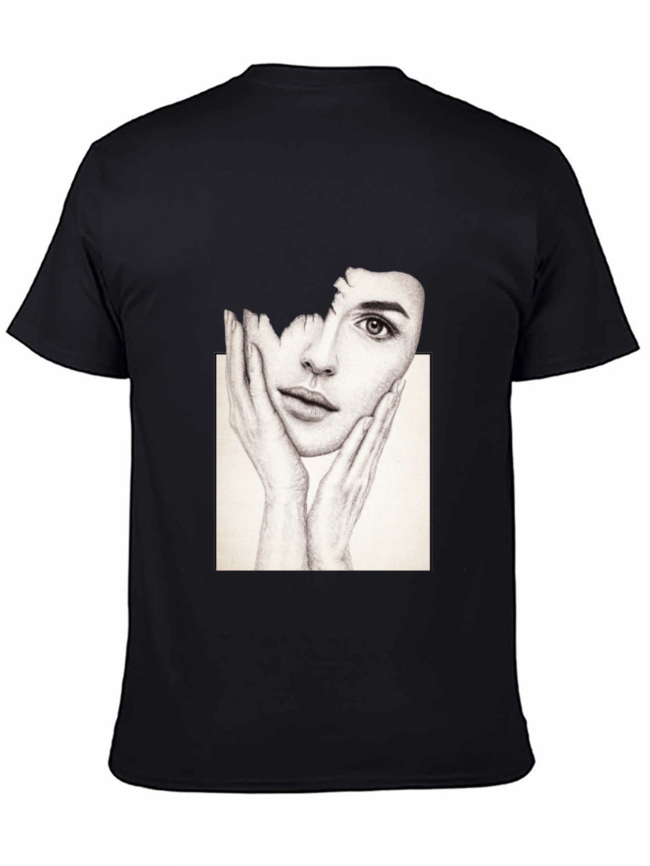 Artistic Face Print Black T-Shirt