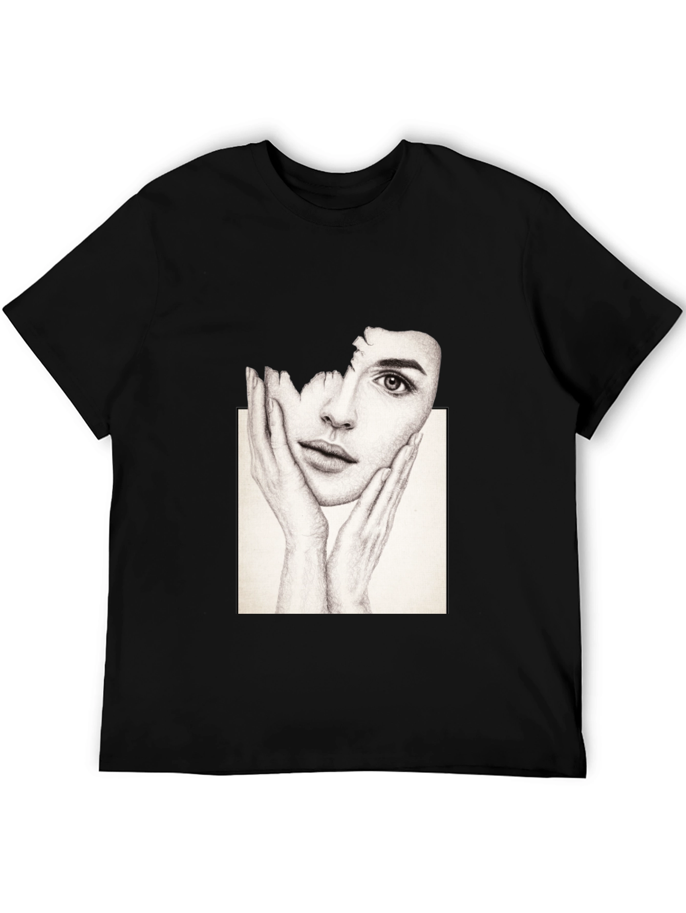 Artistic Face Print Black T-Shirt