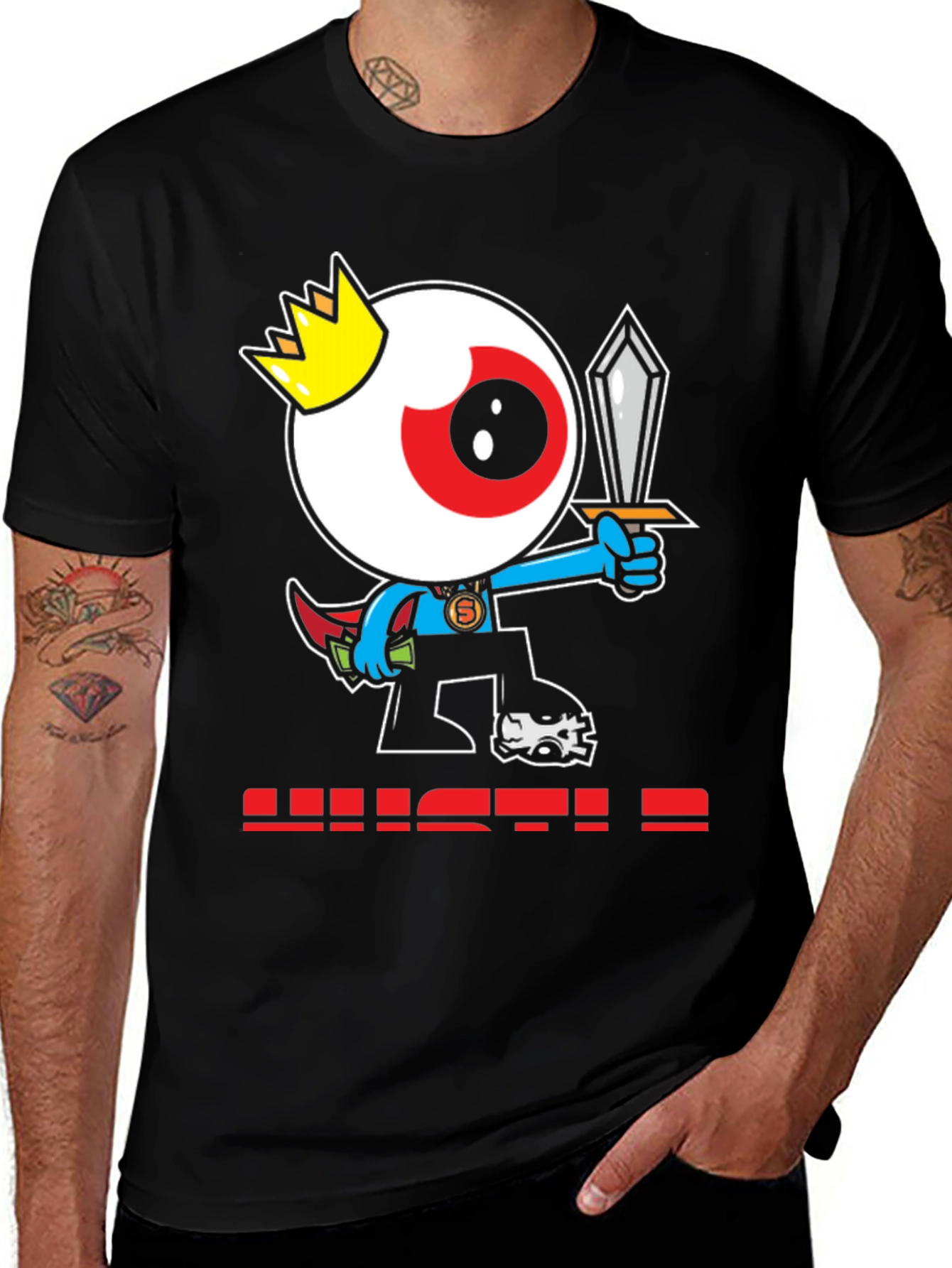 Eye King Cartoon Graphic Black T-Shirt