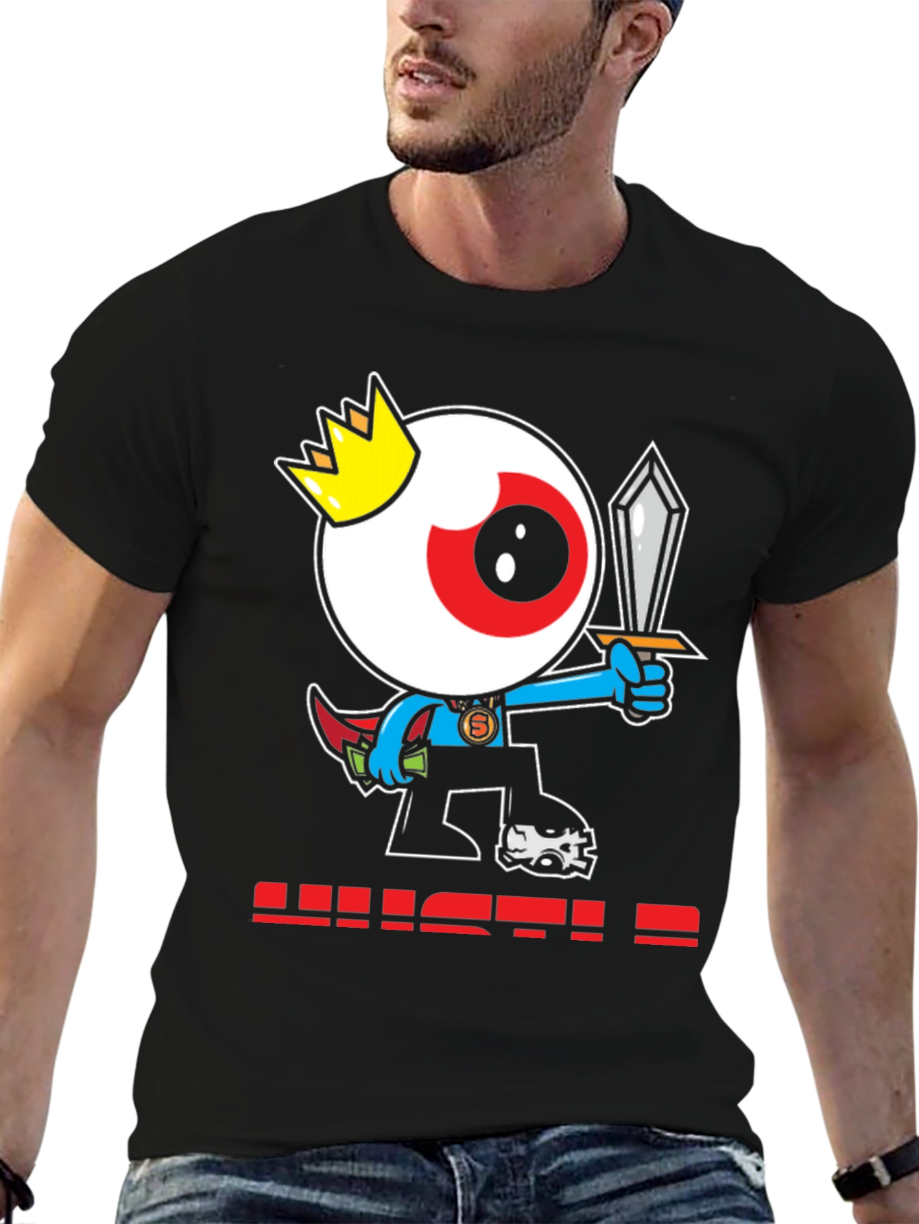 Eye King Cartoon Graphic Black T-Shirt