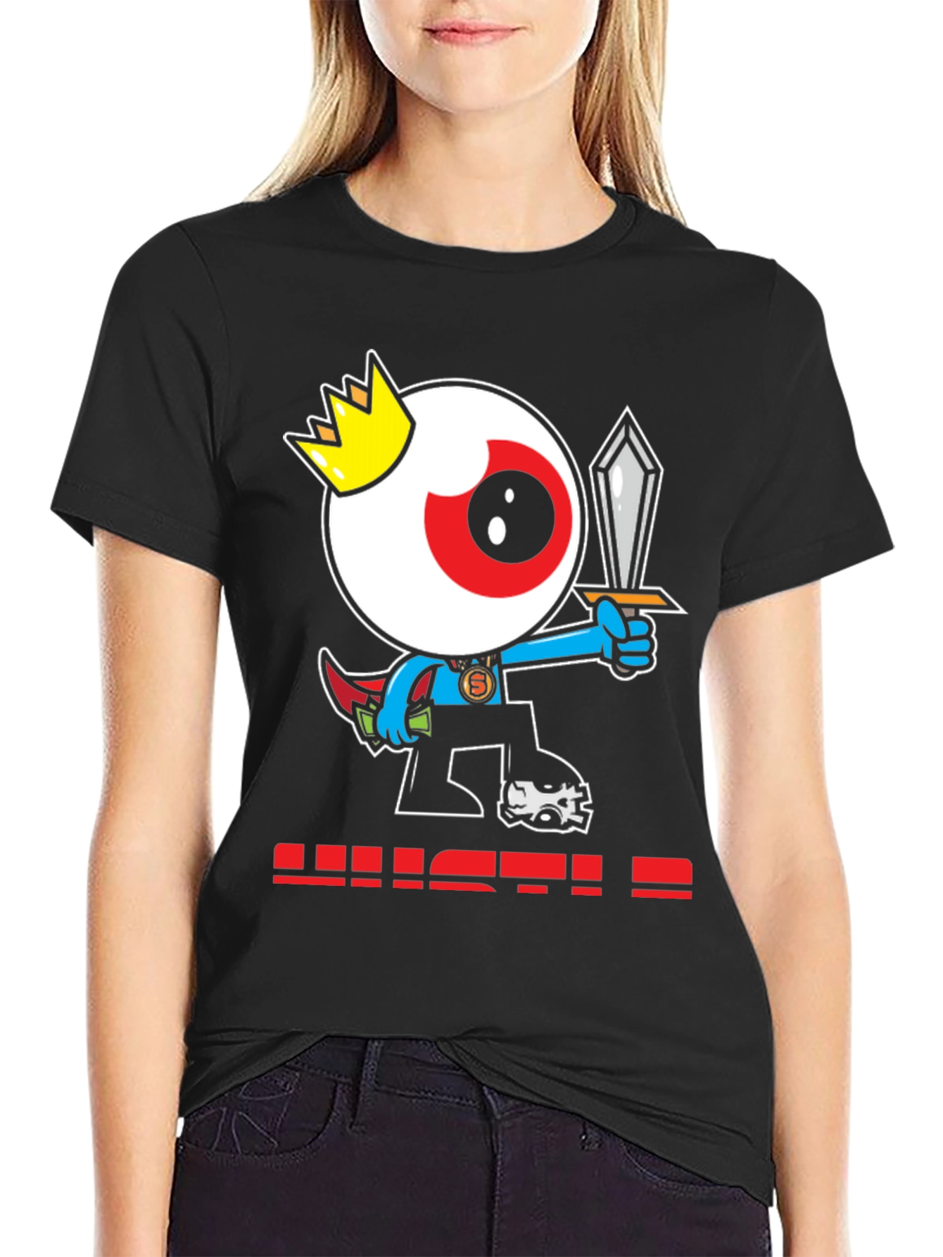 Eye King Cartoon Graphic Black T-Shirt
