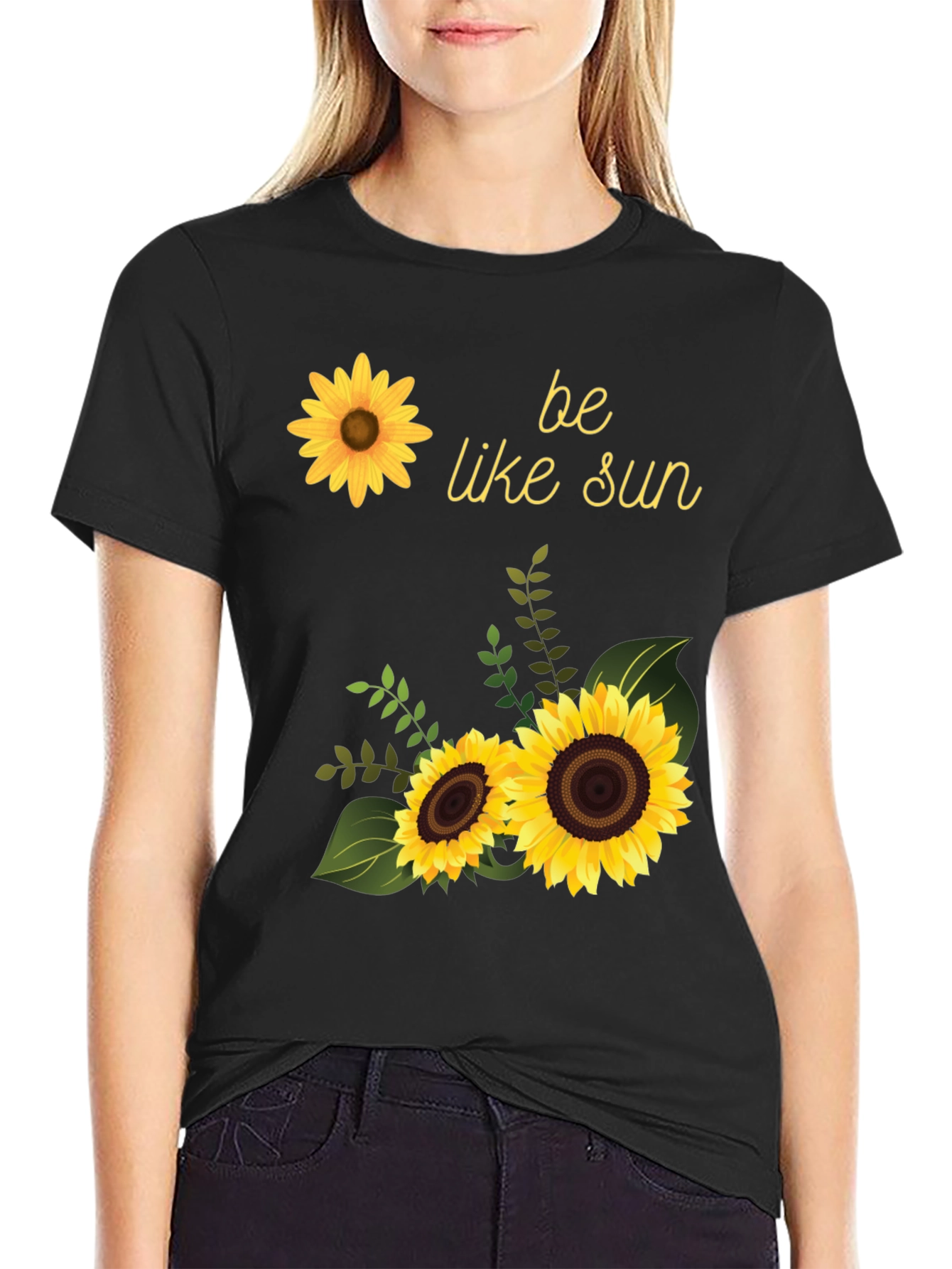 Sunflower Graphic Tee - Be Like Sun Black T-Shirt