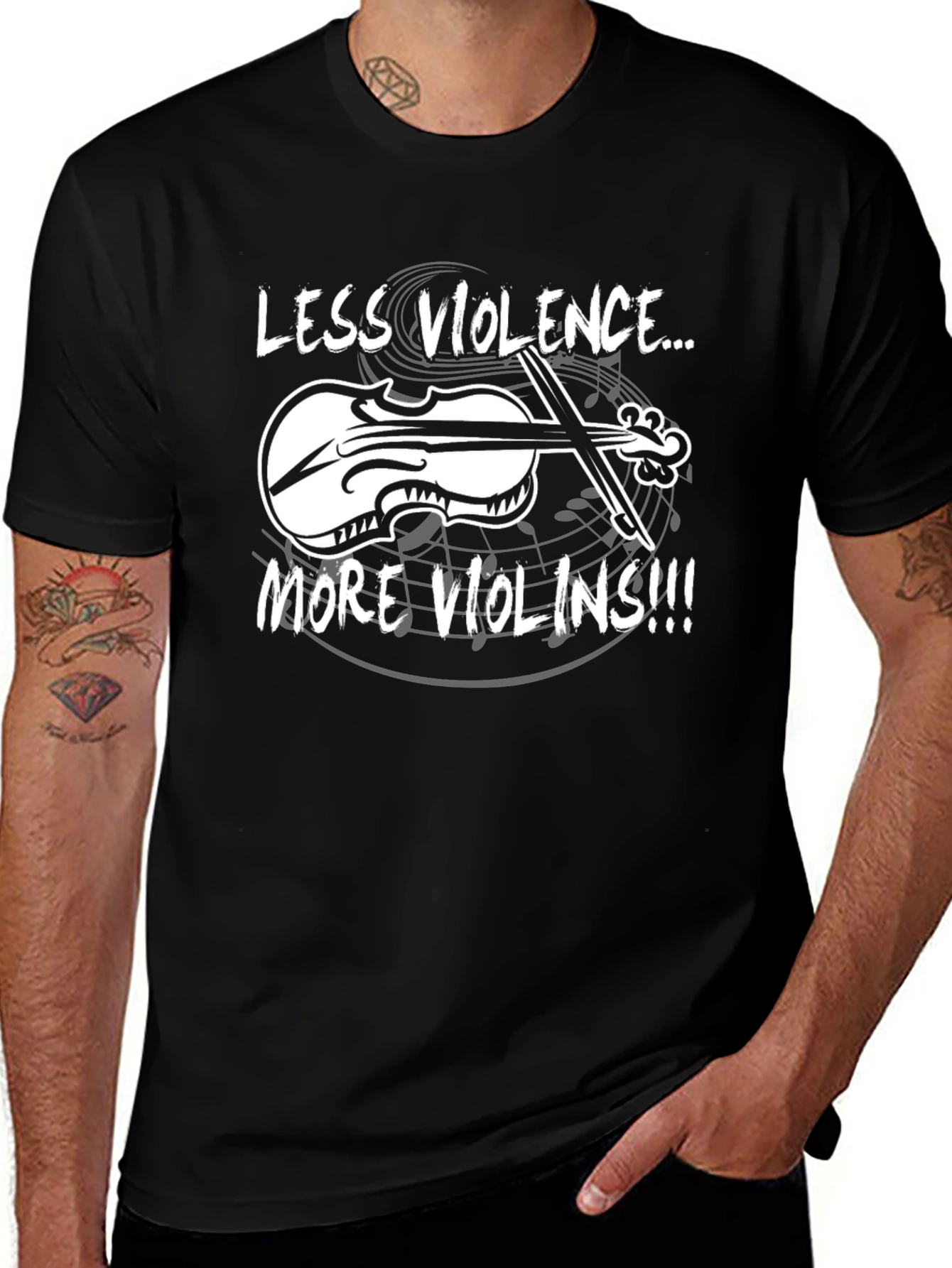Less Violence More Violins Black T-Shirt