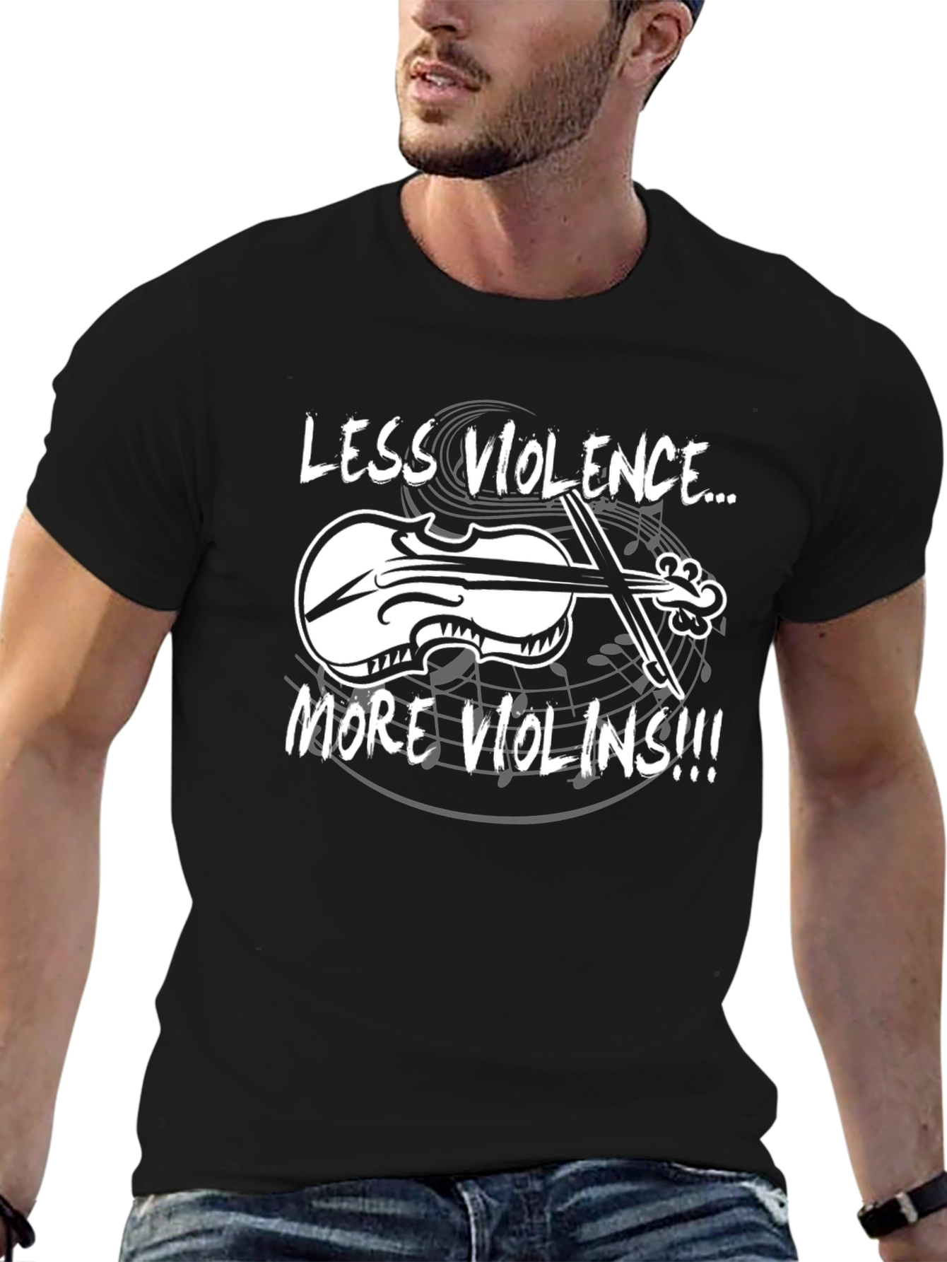 Less Violence More Violins Black T-Shirt