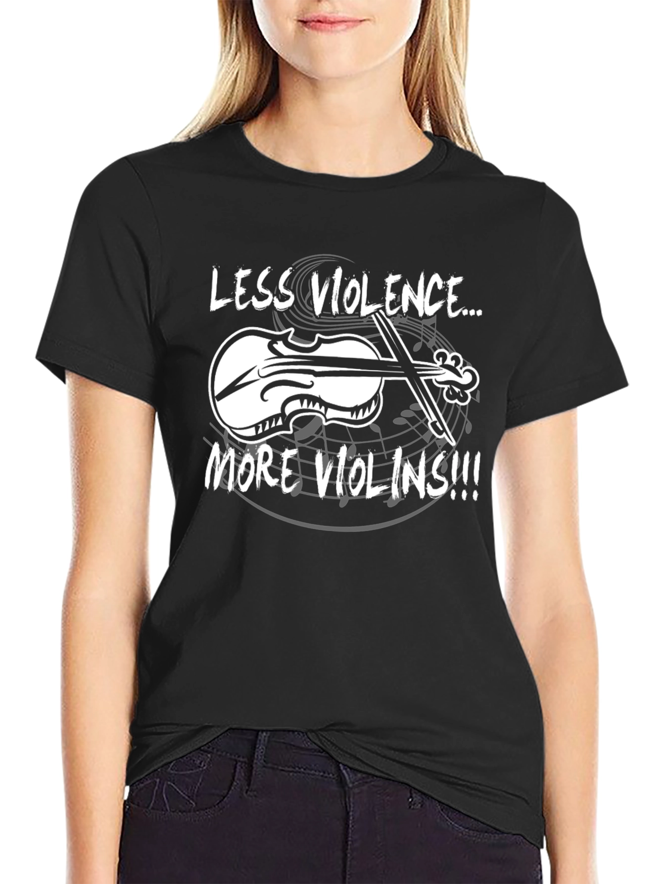 Less Violence More Violins Black T-Shirt