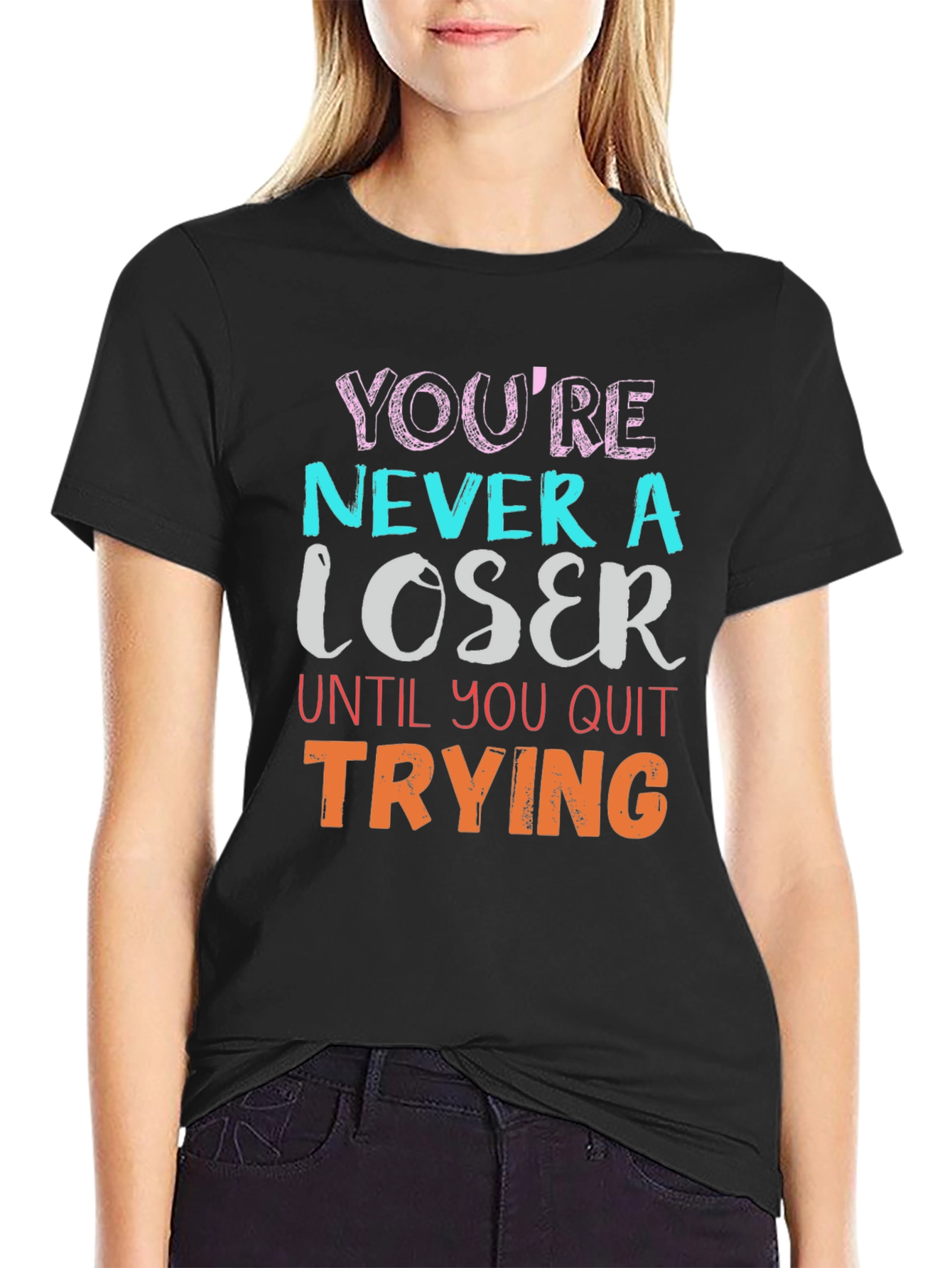 Motivational Never a Loser Black T-Shirt