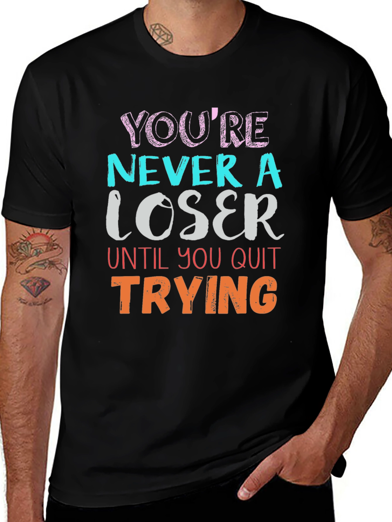 Motivational Never a Loser Black T-Shirt
