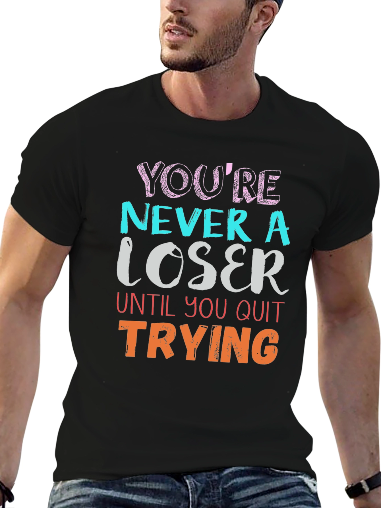Motivational Never a Loser Black T-Shirt
