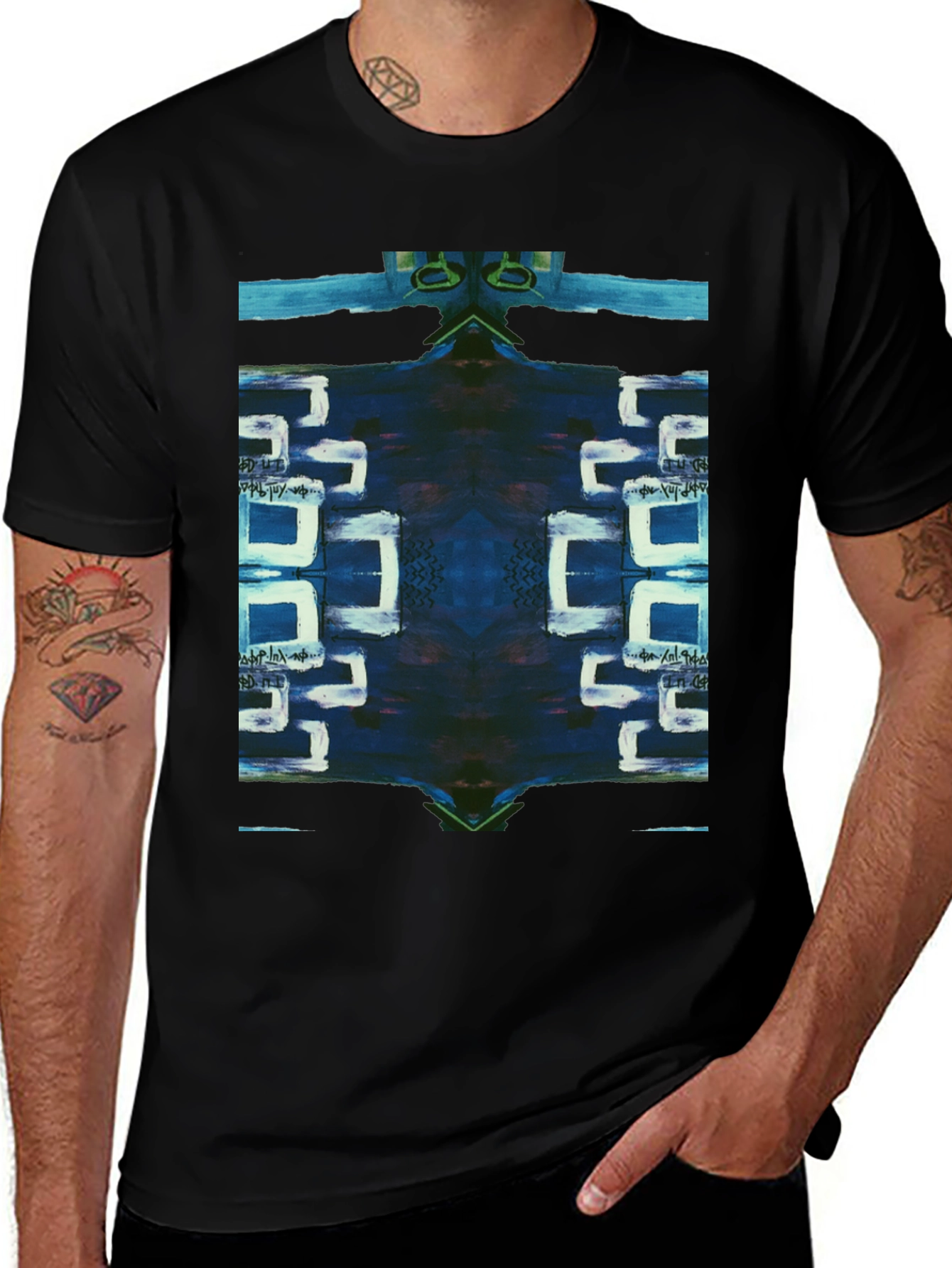 Abstract Geometric Print Black T-Shirt