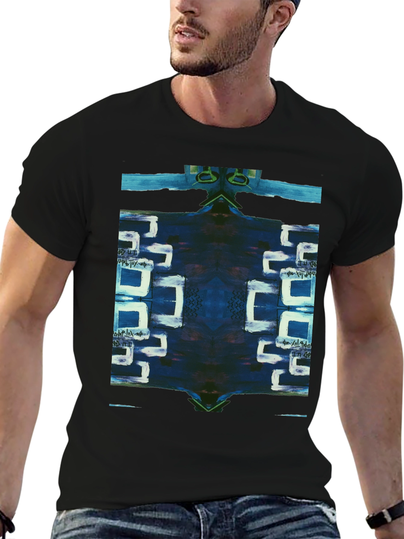 Abstract Geometric Print Black T-Shirt
