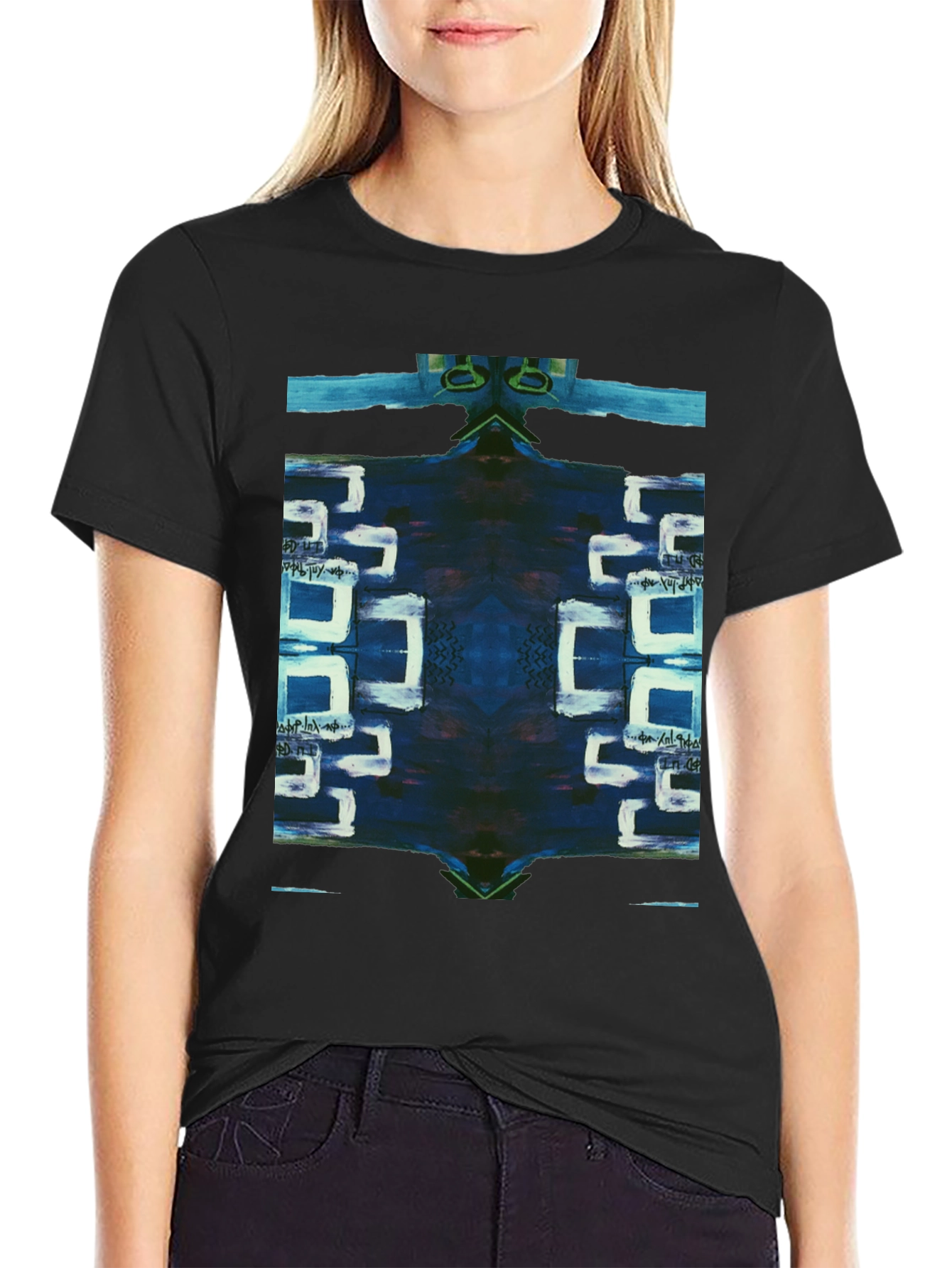 Abstract Geometric Print Black T-Shirt