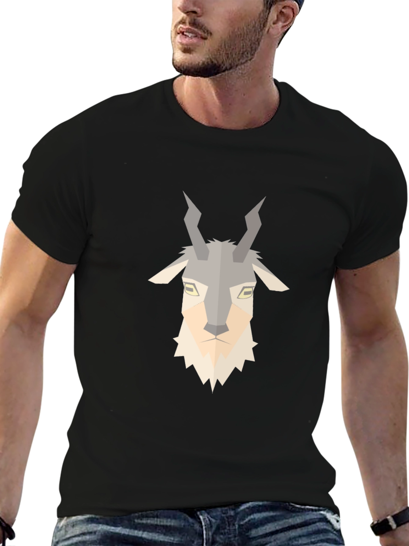 Geometric Goat Tee - Stylish Animal Print T-Shirt